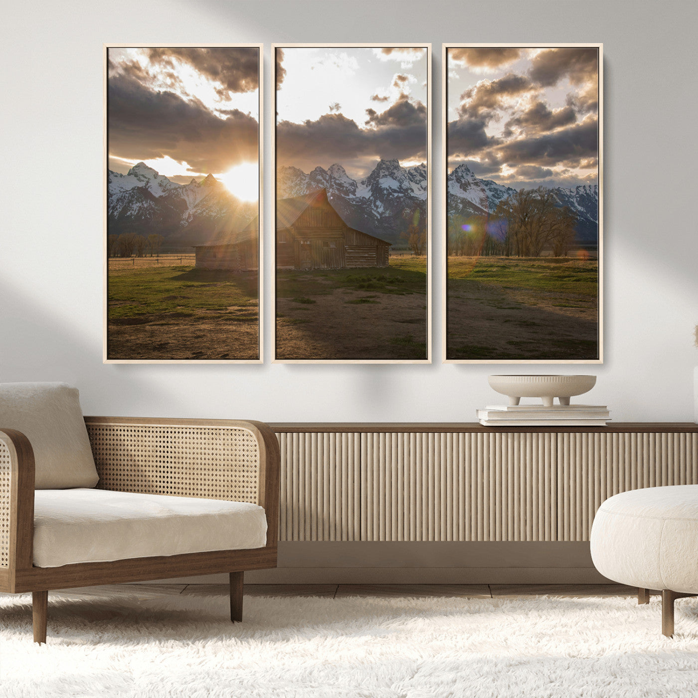 MGV-FC-48X32-3P - Snowy Peaks Wall Art Canvas Print, Framed Nature Escape Art Picture Print, Rustic Charm Perfect Rustic Western Decor Artwork