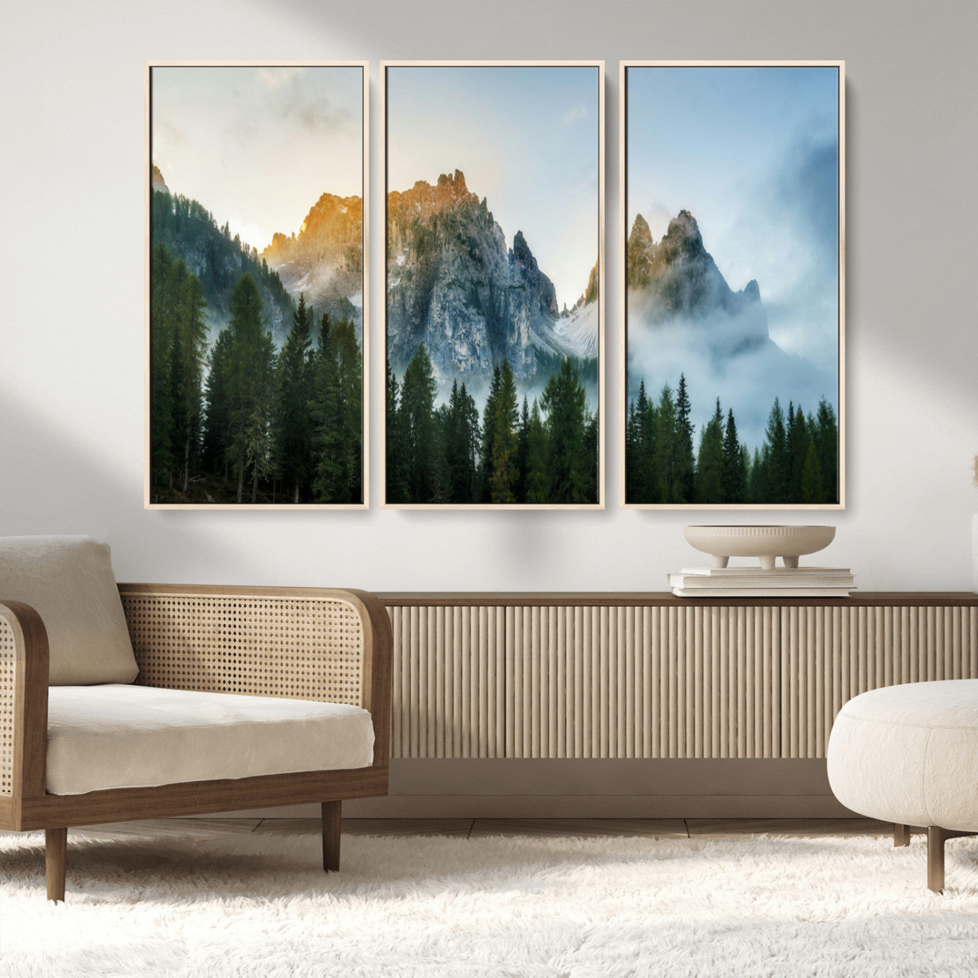 MGV-FC-48X32-3P - Wilderness Wall Art Wall Art Canvas Print, Framed Nature Landscape Decor Art Picture Print, Misty Forest Photography Perfect Rustic Nature Decor Artwork