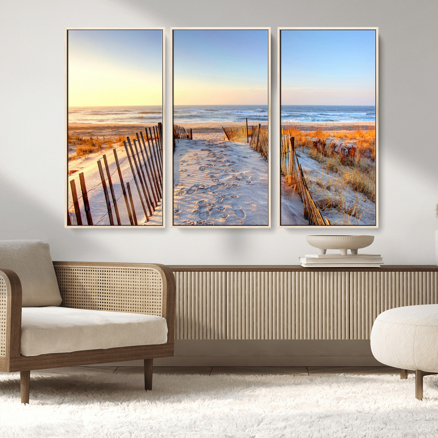 MGV-FC-48X32-3P - Ocean Sunset Wall Art Wall Art Canvas Print, Framed Nautical Photography Art Picture Print, Summer Beach House Decor Perfect Coastal Serenity Decor Artwork