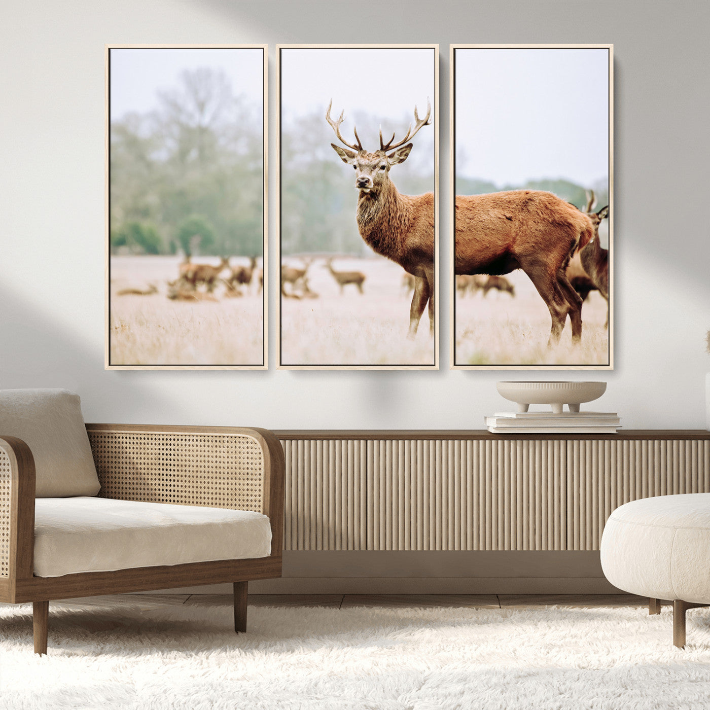 MGV-FC-48X32-3P - Rustic Nature Print Wall Art Canvas Print, Framed Deer Canvas Wall Art Art Picture Print, Nordic Animal Art Perfect Rustic Nature Decor Artwork