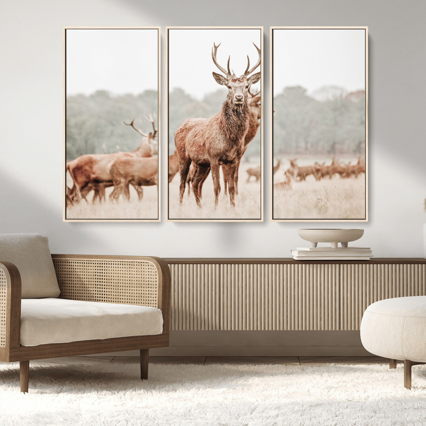 MGV-FC-48X32-3P - Rustic Nature Art Wall Art Canvas Print, Framed Stag Canvas Print Art Picture Print, Woodland Decor Perfect Rustic Lodge Decor Artwork