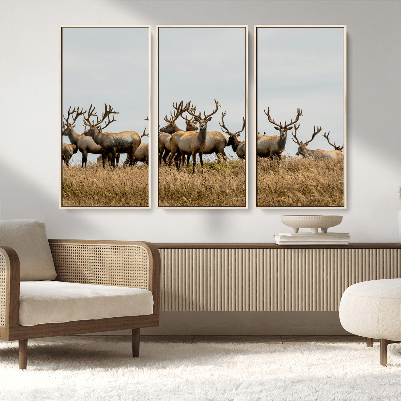 MGV-FC-48X32-3P - Elk Herd Wall Art Canvas Print, Framed Wildlife Photography Art Picture Print, Majestic Antlers Perfect Rustic Wildlife Decor Artwork