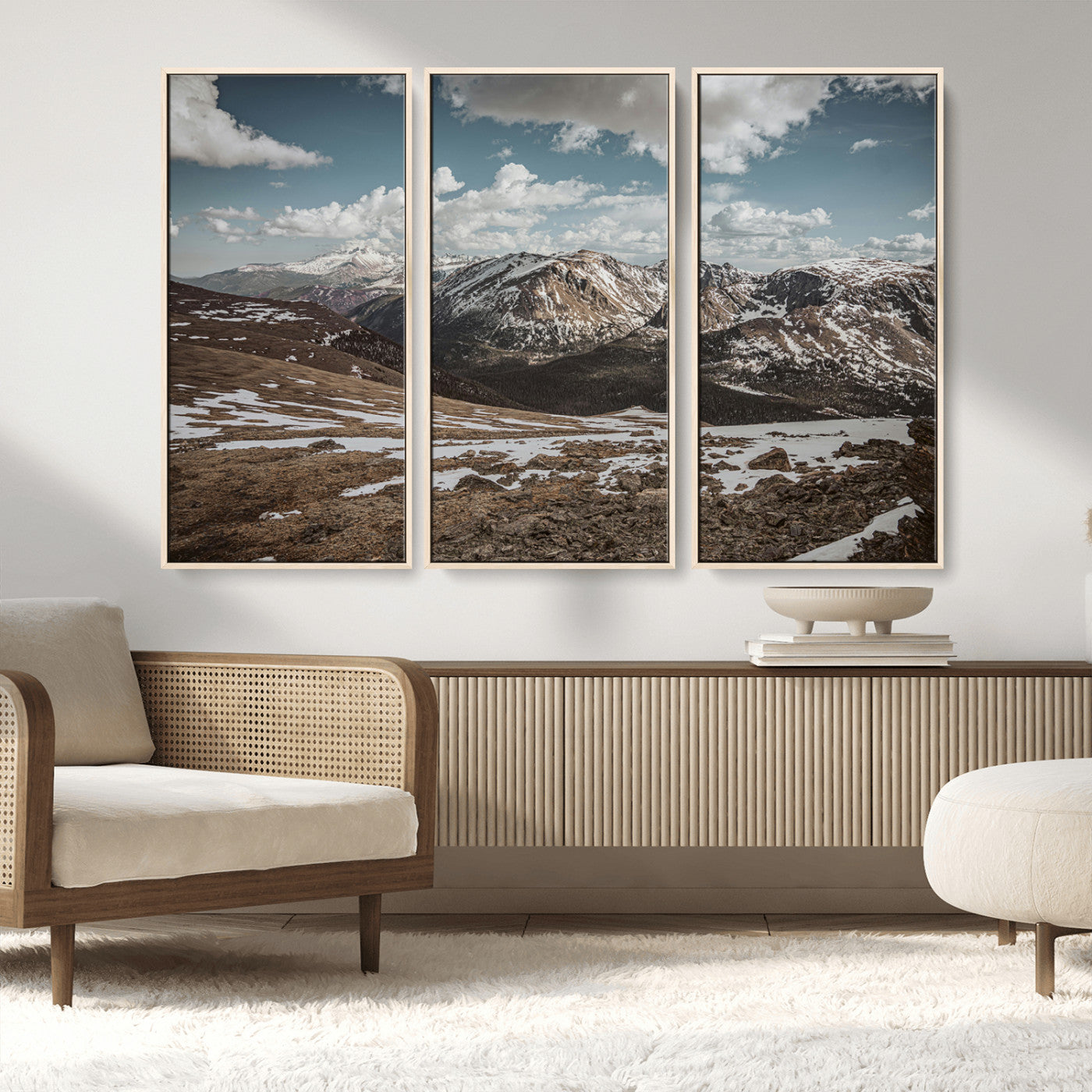 MGV-FC-48X32-3P - Mountain Landscape Wall Art Canvas Print, Framed Snowy Peaks Art Picture Print, Rugged Highlands Perfect Rustic Adventure Decor Artwork