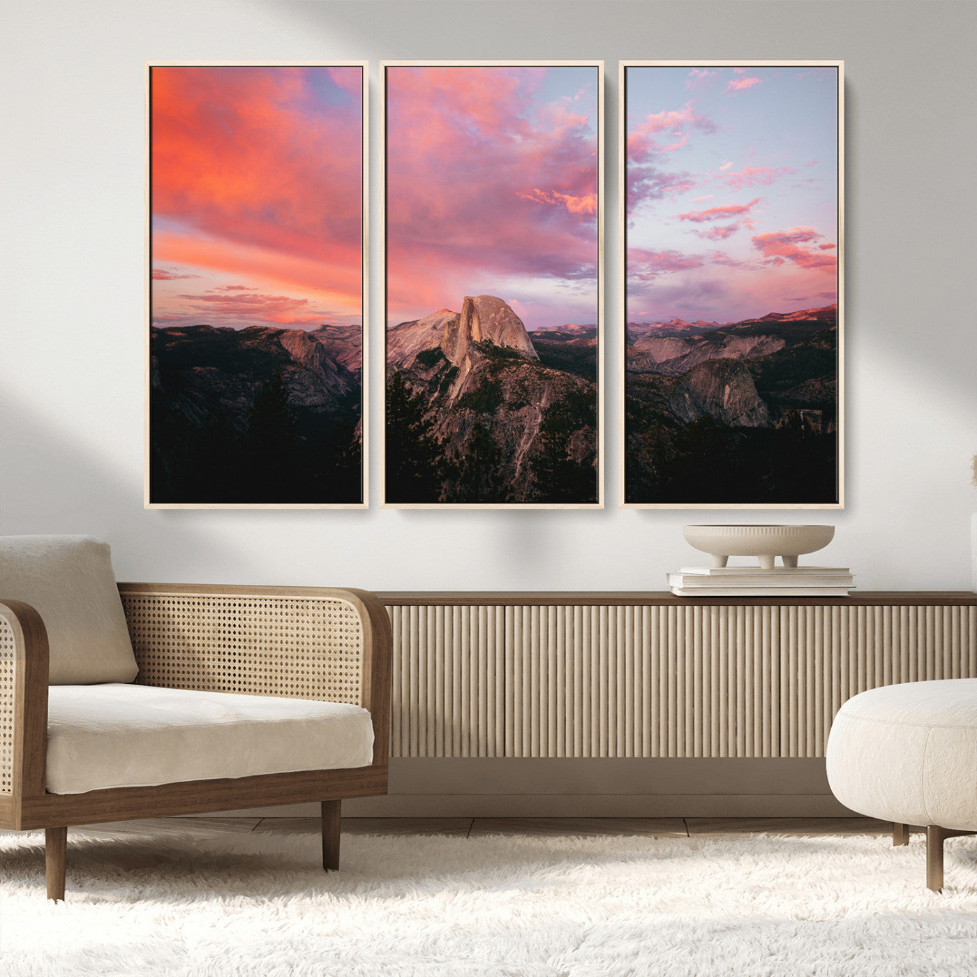 MGV-FC-48X32-3P - Half Dome Wall Art Canvas Print, Framed Yosemite National Park Art Picture Print, Dramatic Sunset Perfect Adventurous Wilderness Decor Artwork
