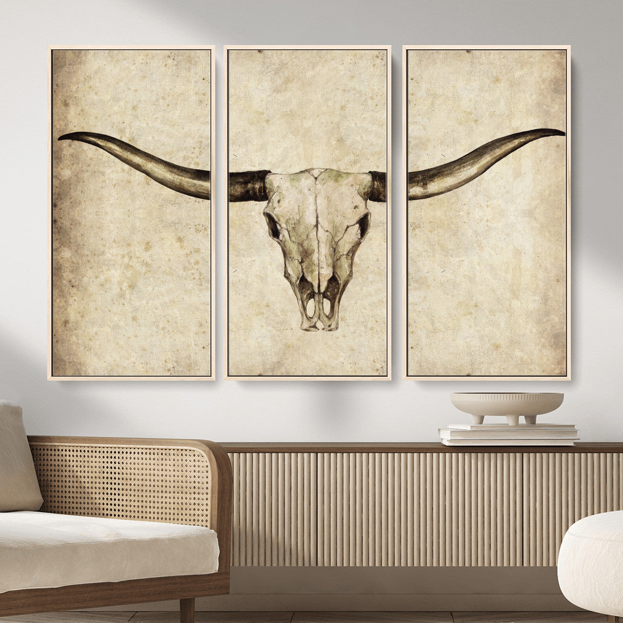 42788678-MGV-CV-36X24 - Longhorn Skull Wall Art Canvas Print – Rustic Western Artwork Print for Living Room Wall Decor