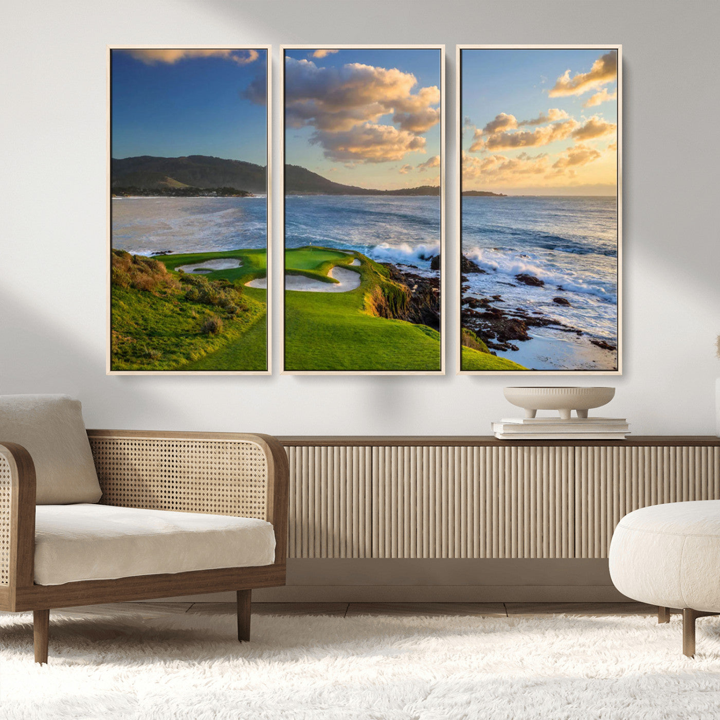 MGV-FC-48X32-3P - Pebble Beach Golf Links Wall Art Canvas Print – Iconic Coastal Golf Course Artwork, Perfect for