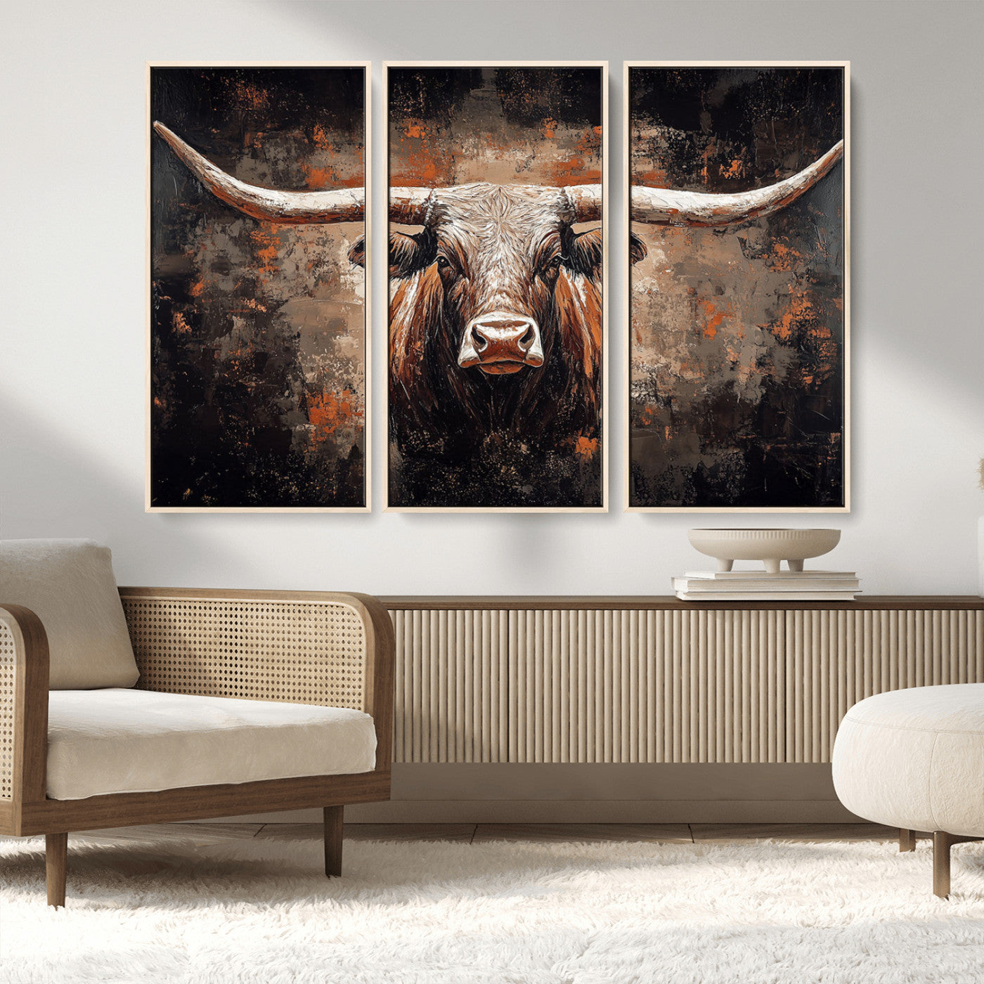 24779067-MGV-CV-36X24-Rustic Longhorn Bull Wall Art Canvas Print – Vintage Western Cattle Painting, Texas Steer Artwork for Ranch, Farmhouse or Cowboy Decor