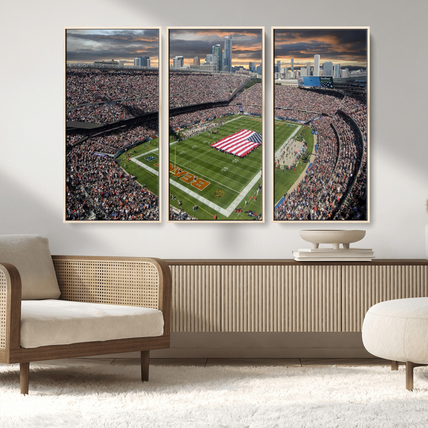 MGV-FC-48X32-3P - Chicago Bears Soldiers Field Wall Art Canvas Print – Framed Football Stadium Artwork for Sports