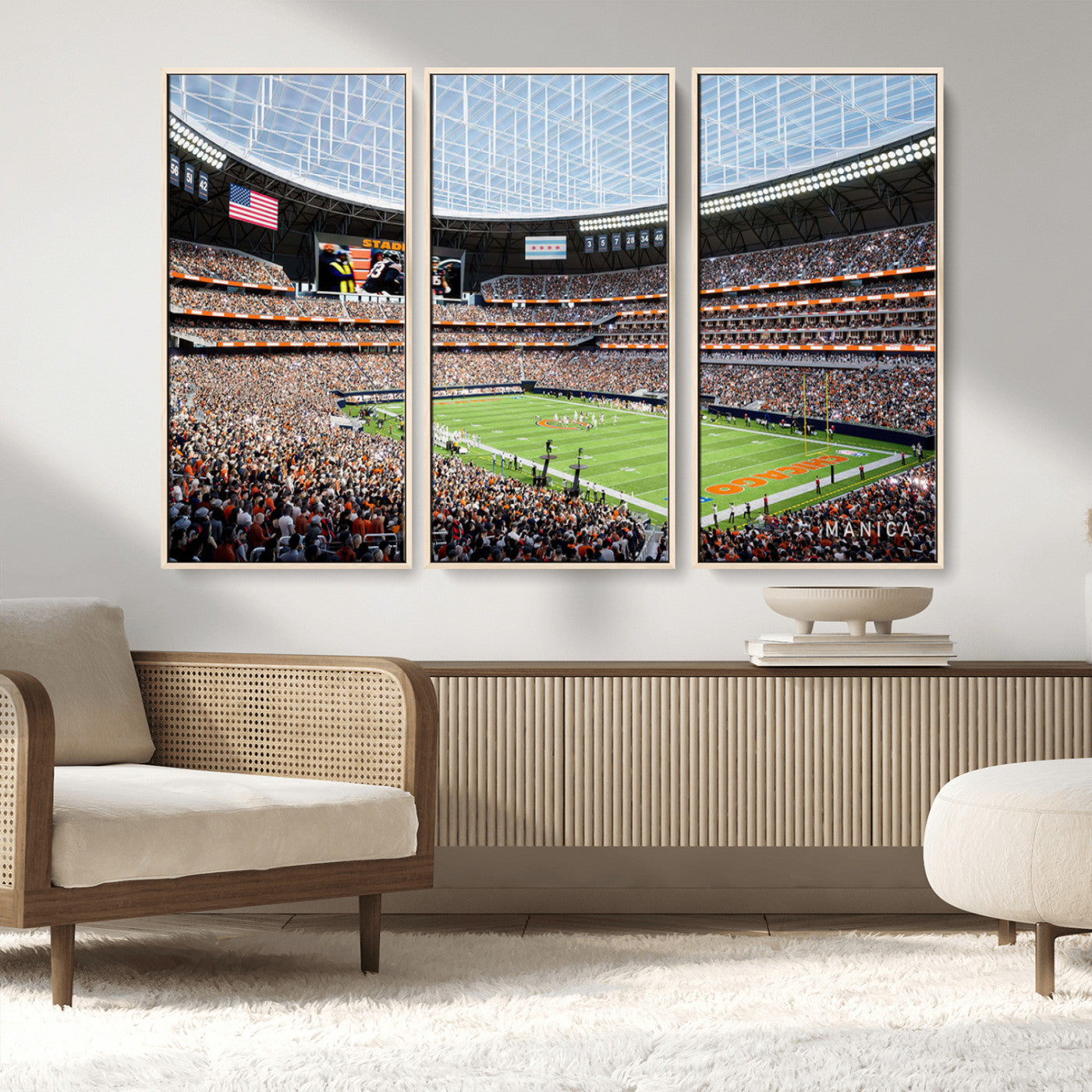 MGV-FC-48X32-3P - Chicago Bears Soldiers Field Wall Art Canvas Print – Framed Football Stadium Artwork for Sports