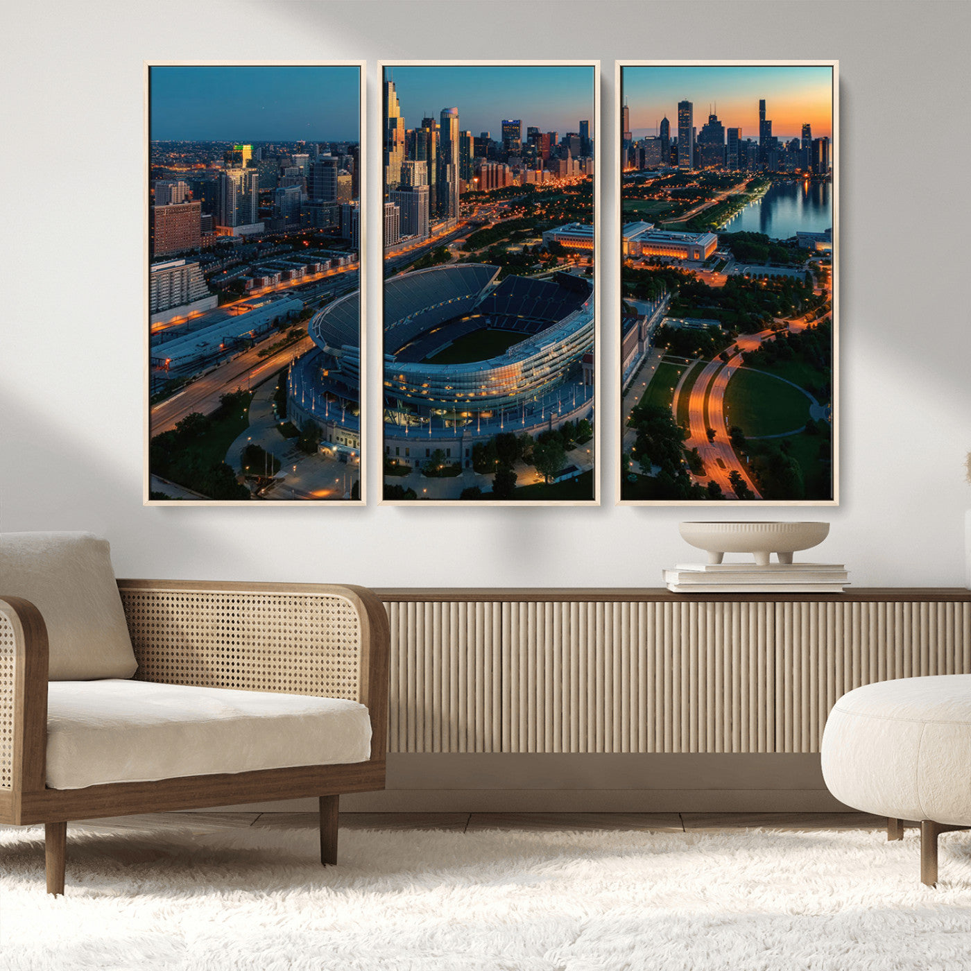 MGV-FC-48X32-3P - Chicago Bears Soldiers Field Wall Art Canvas Print – Framed Football Stadium Artwork for Sports