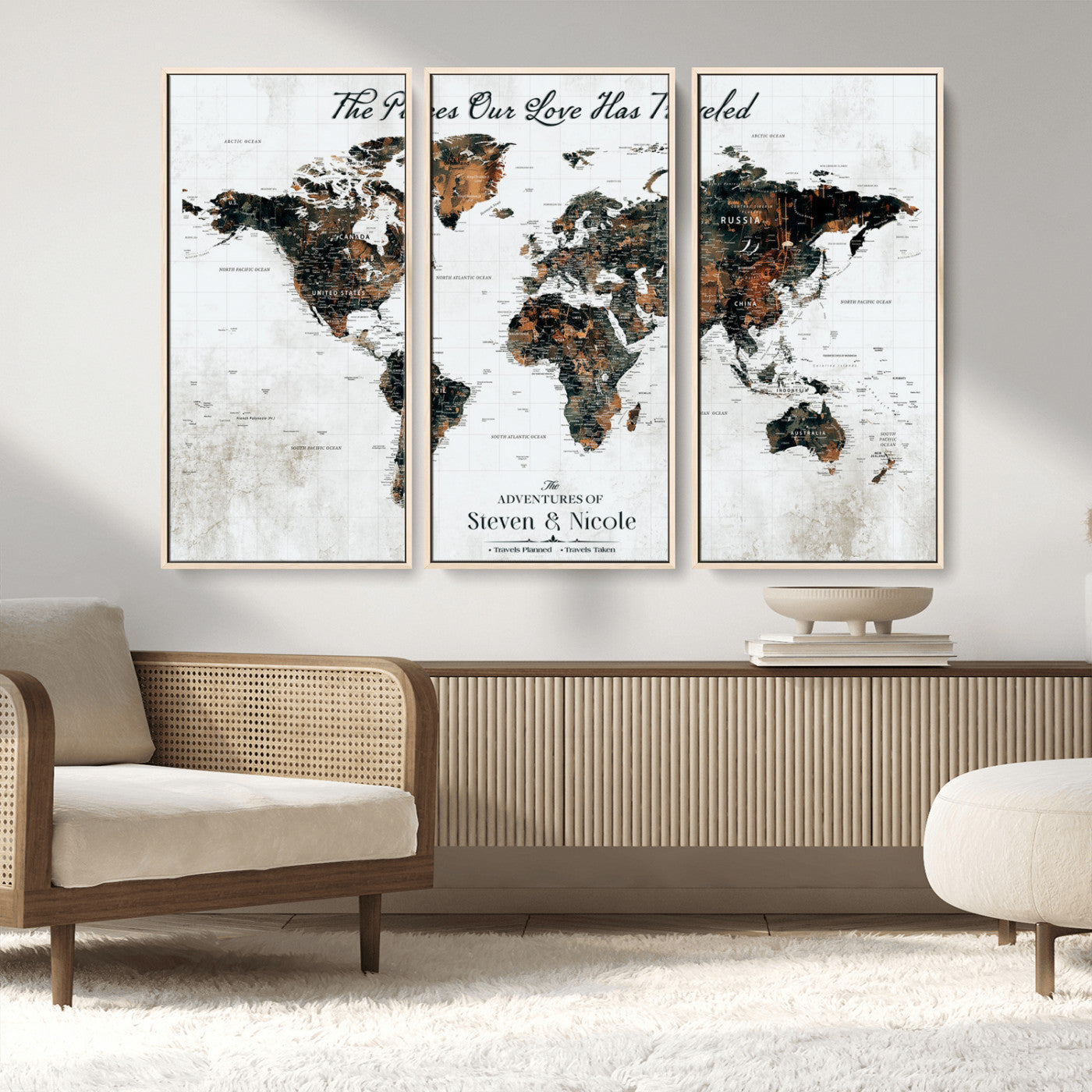 89231588-MGV-CV-36X24-World Travel Map with Pins – Framed Canvas Print to Track Adventures and Create a Visual Travel Journal, Ideal Wall Art for Home - H17