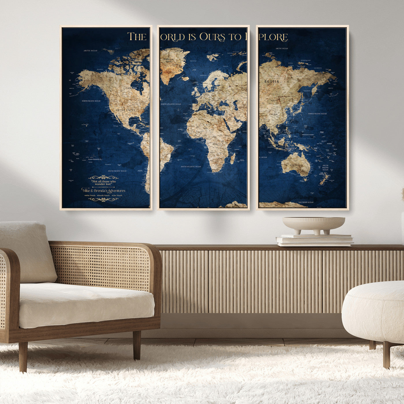 10181149-MGV-FC-60X40-3P_Walnut-Framed Push Pin World Travel Map – Canvas Wall Print of Where I’ve Been, Old-Style Adventure Map with Pins for Tracking Trips - H2-3