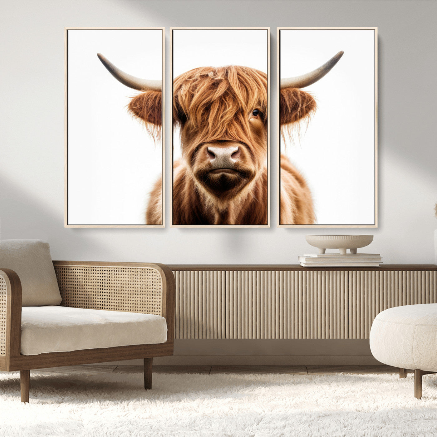 -Scottish Highland Cow Canvas Print, Framed Highland Cow Canvas Home Decor