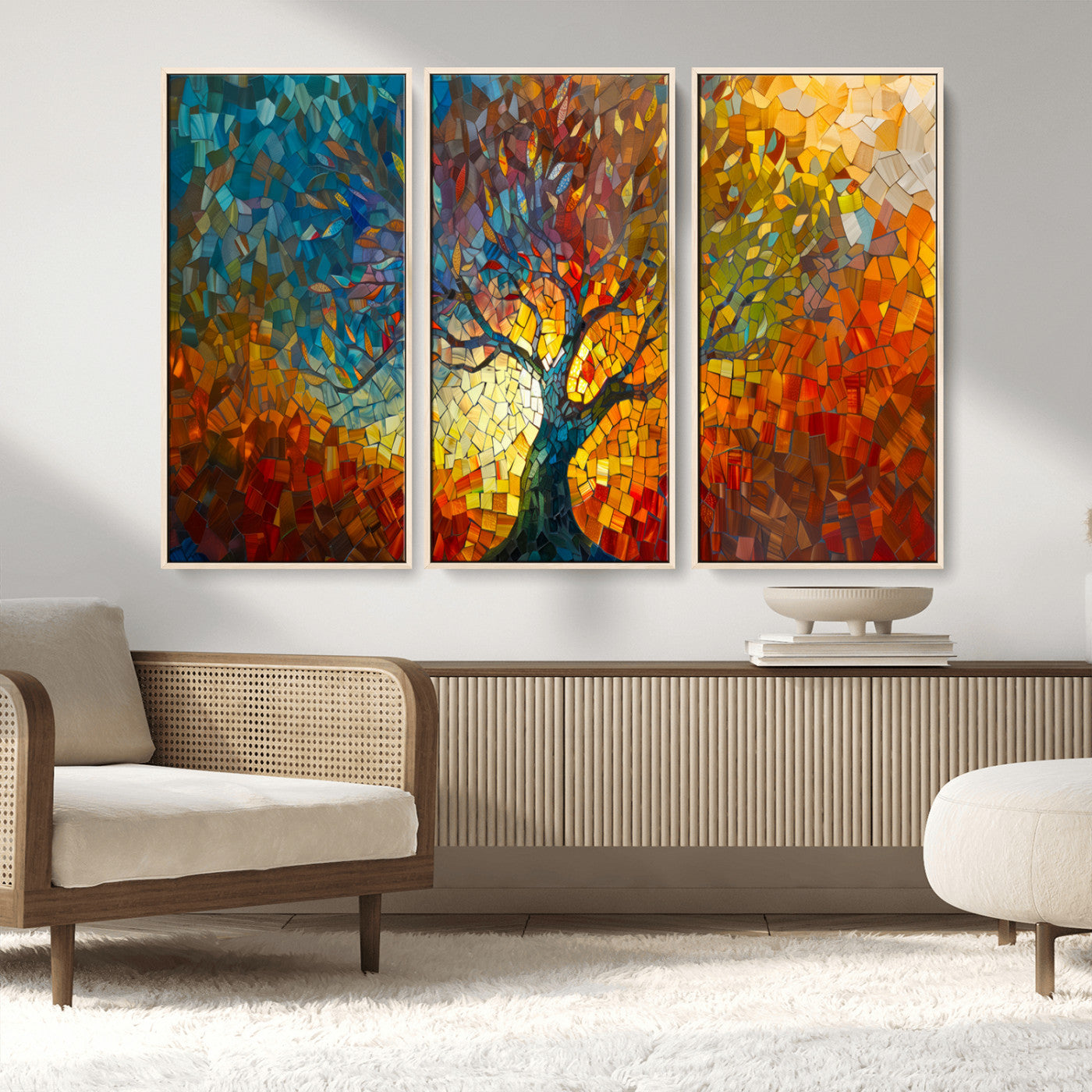 MGV-FC-48X32-3P - Mosaic Tree Canvas Wall Art – Vibrant Abstract Nature Design, Colorful Decor for Living Room, Bedroom, or Creative Spaces
