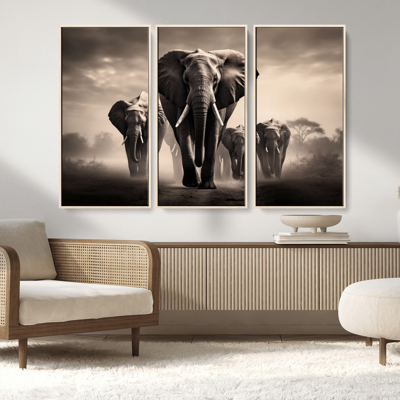 MGV-FC-48X32-3P - Elephant Family Wall Art Canvas Print, Framed Elephant Wall Art Home Decor