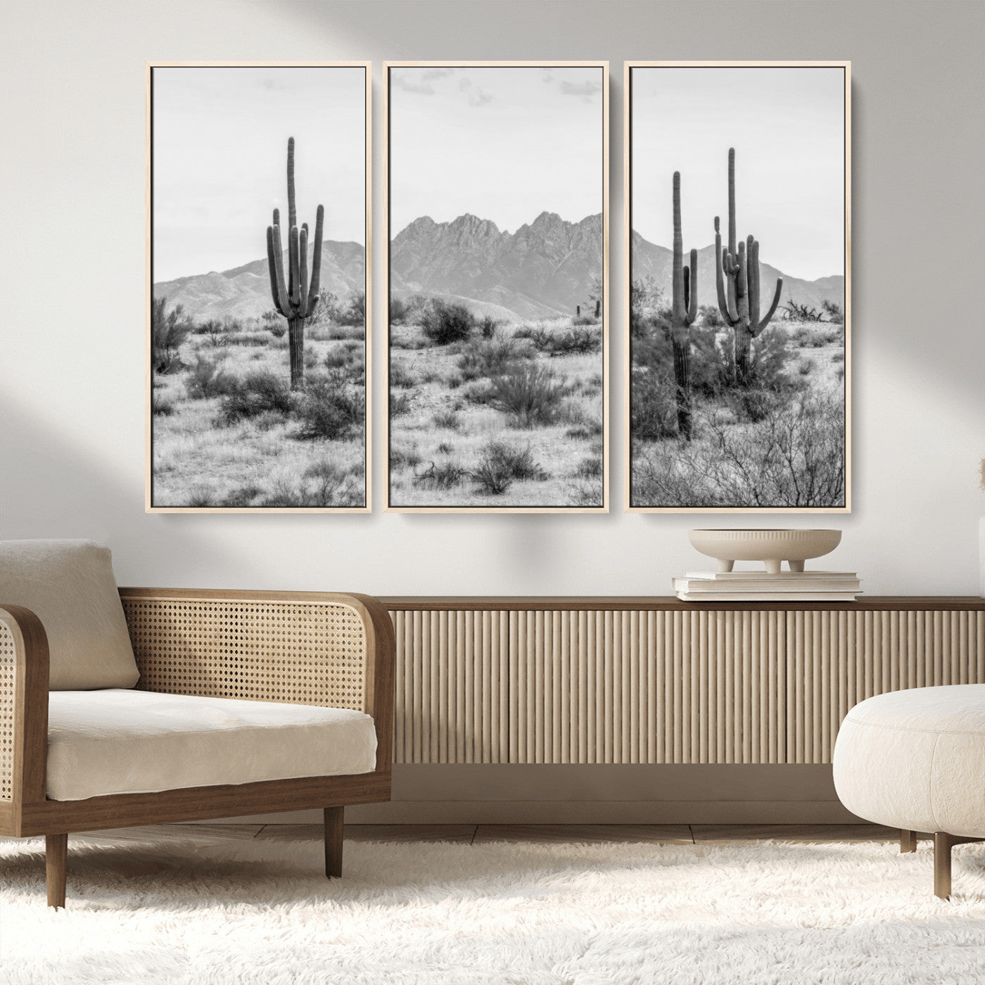 97436PHN-MGV-CV-36X24-Black White Arizona Desert Canvas Wall Art Cactus Farmhouse Wall Art