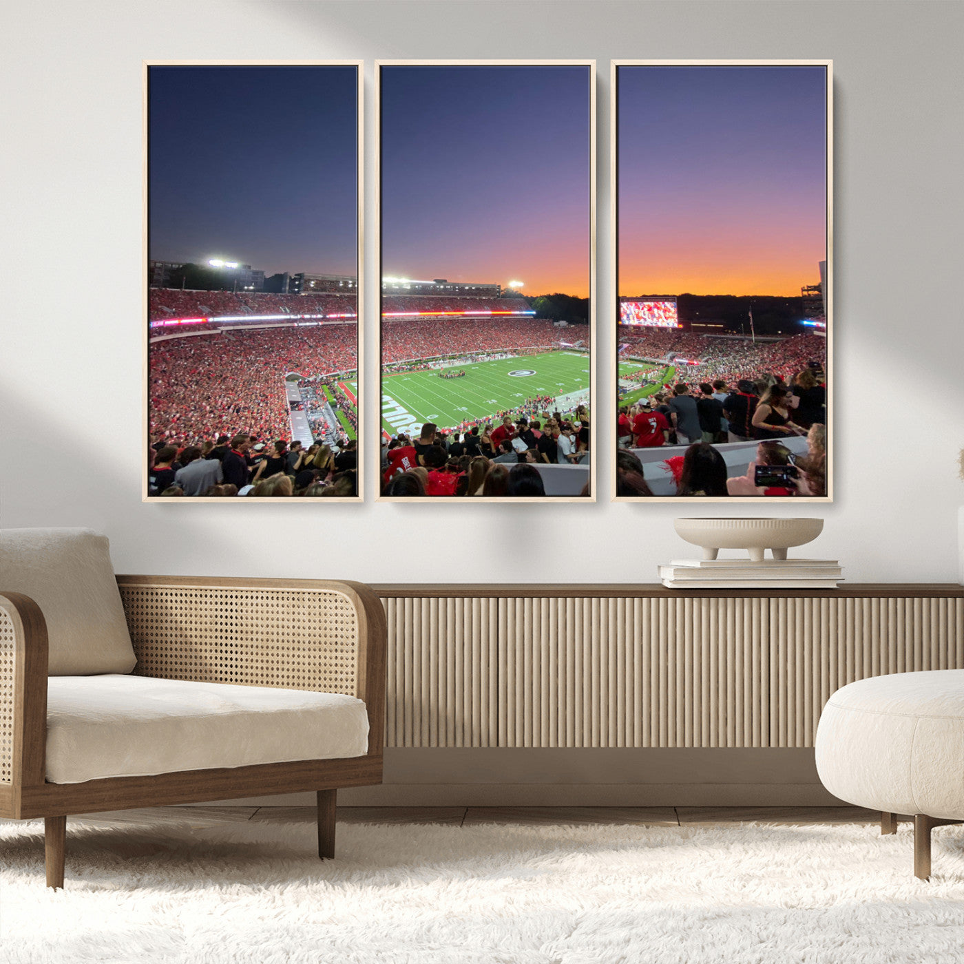 25139565-MGV-CV-48X32-3P-Dooley Stadium Wall Art Print, Sports Arena Canvas Wall Art, Dooley Field at Sanford Stadium Canvas Print, Modern Athletic Field Art Printing