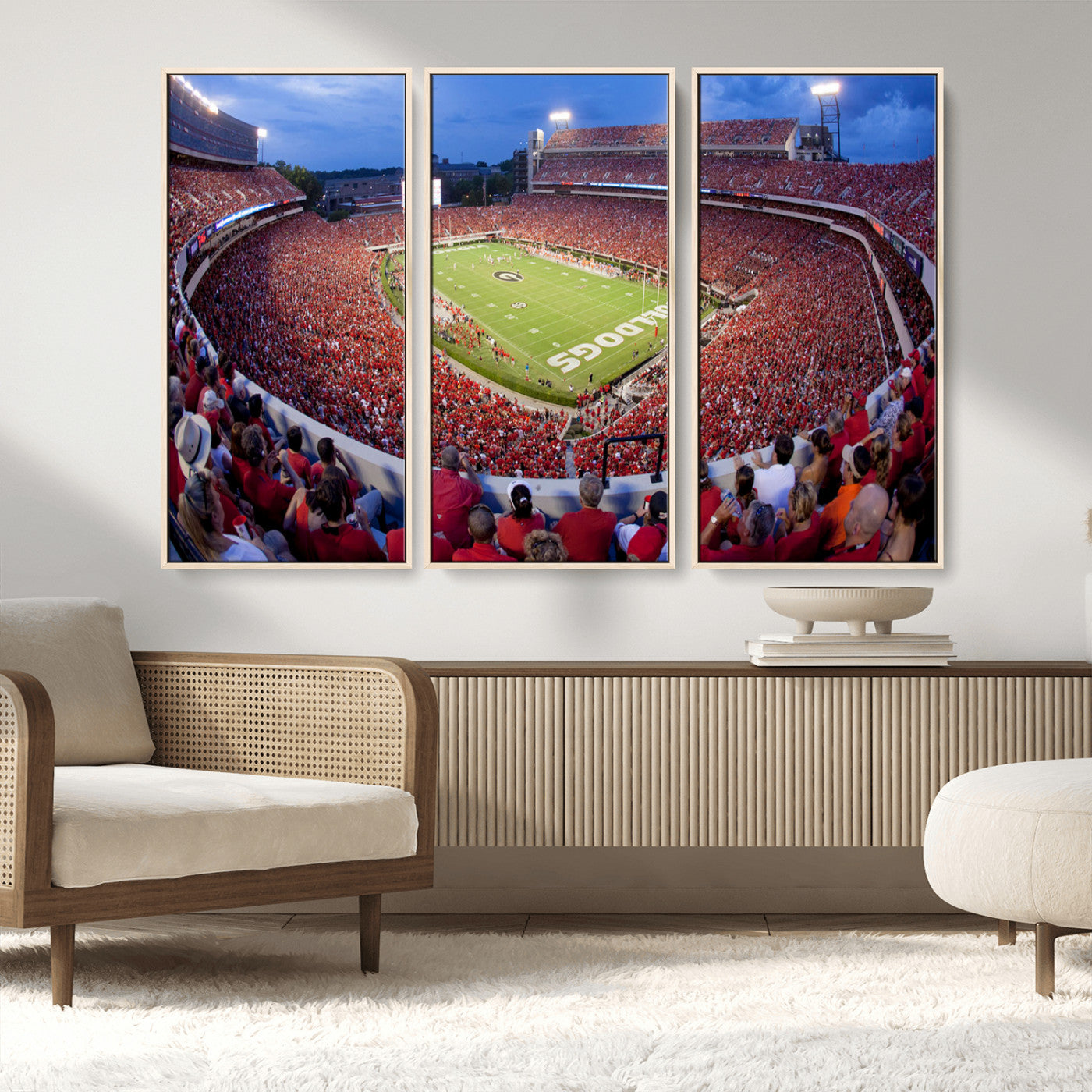 10244378-MGV-CV-48X32-3P-Dooley Stadium Wall Art Print, Sports Arena Canvas Wall Art, Dooley Field at Sanford Stadium Canvas Print, Modern Athletic Field Art Printing