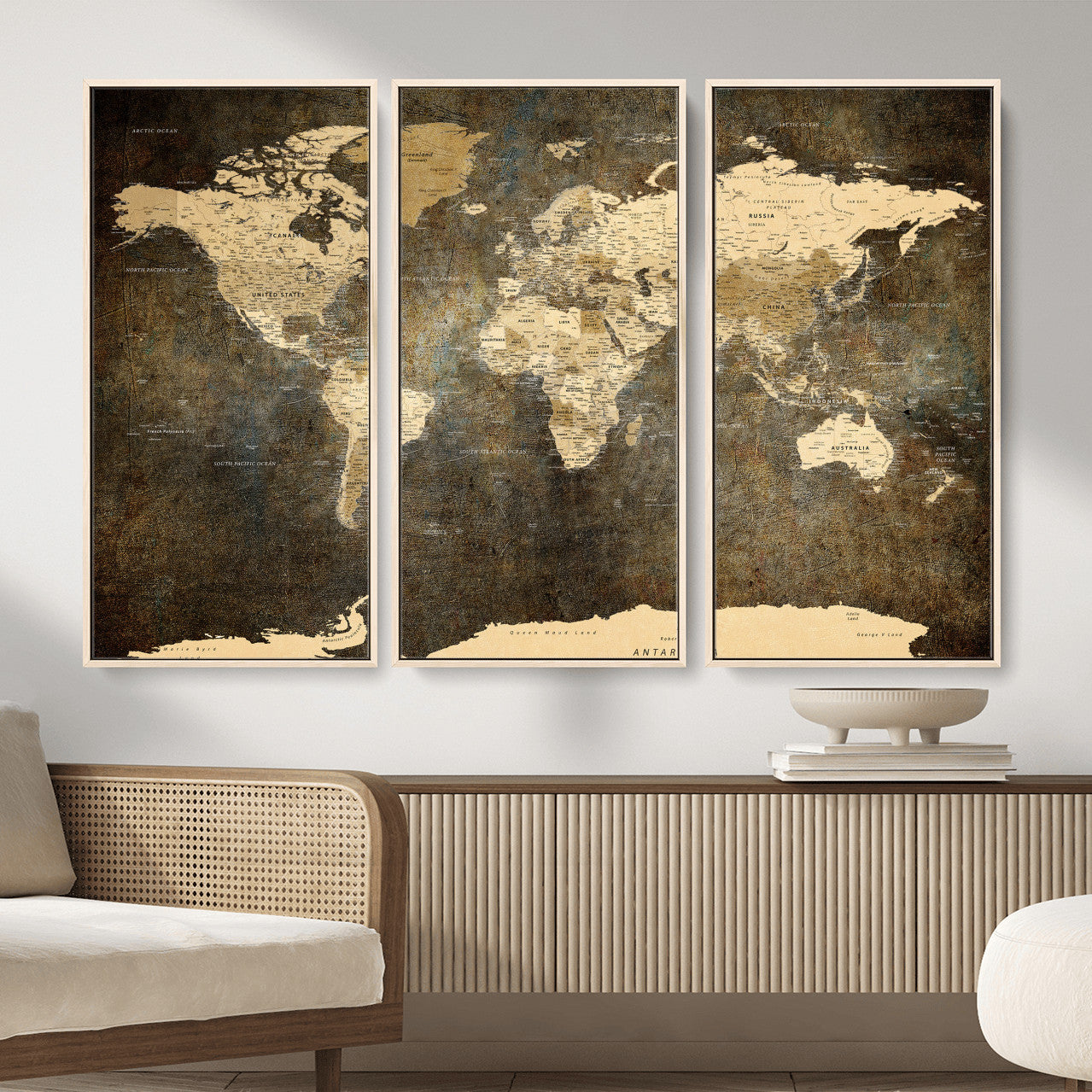 89742472-MGV-CV-36X24 - World Map Wall Art Canvas Print, Modern Decorative Framed Map Artwork Prints for Living Room, Office, Bedroom Wall Decor