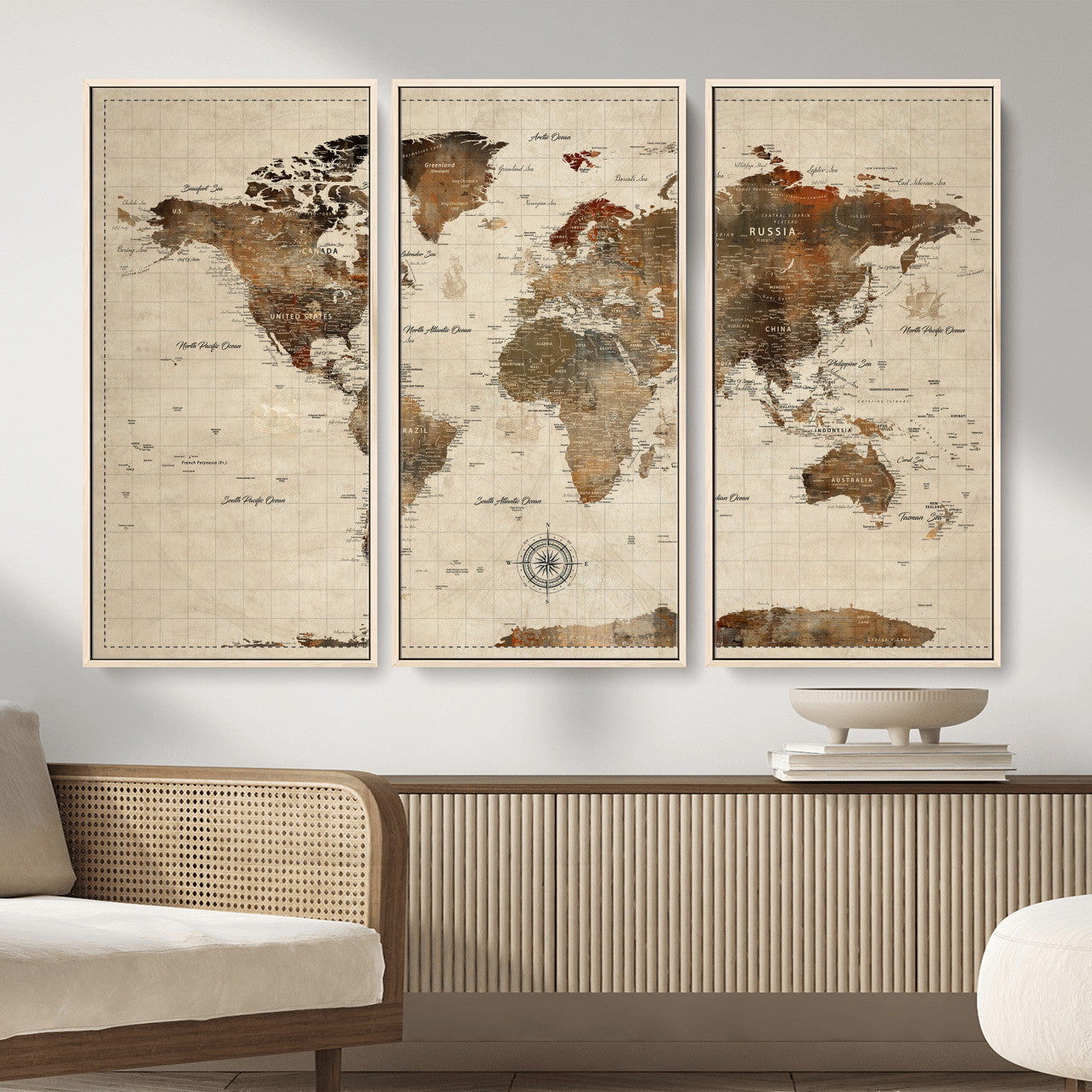 23610090-MGV-CV-36X24 - World Map Wall Art Canvas Print, Modern Decorative Framed Map Artwork Prints for Living Room, Office, Bedroom Wall Decor
