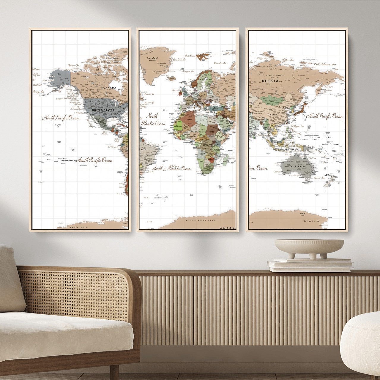 91286788-MGV-CV-36X24 - World Map Wall Art Canvas Print, Modern Decorative Framed Map Artwork Prints for Living Room, Office, Bedroom Wall Decor