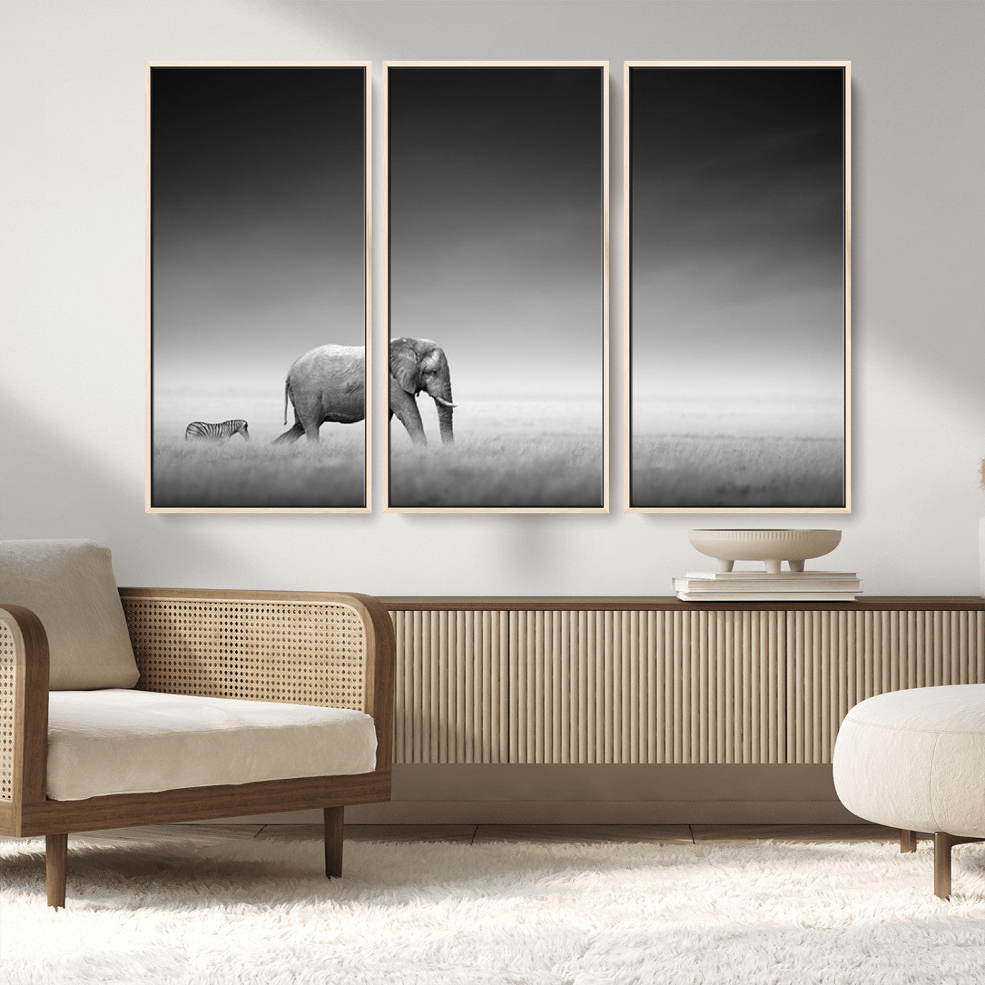 MGV-FC-48X32-3P - Elephand and Zebra Wall Art Canvas Print, Modern Artwork