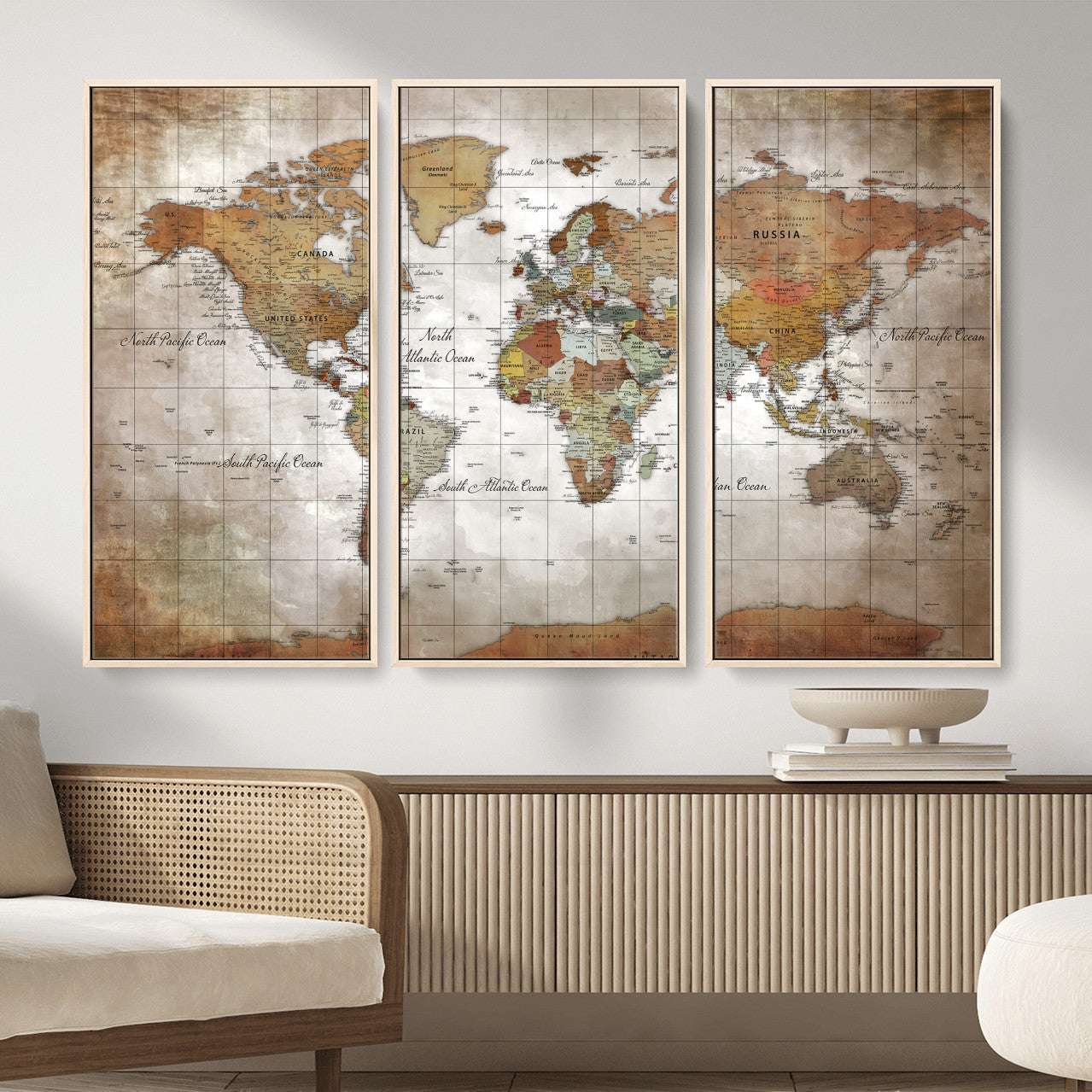 51643807-MGV-CV-36X24 - World Map Wall Art Canvas Print, Modern Decorative Framed Map Artwork Prints for Living Room, Office, Bedroom Wall Decor