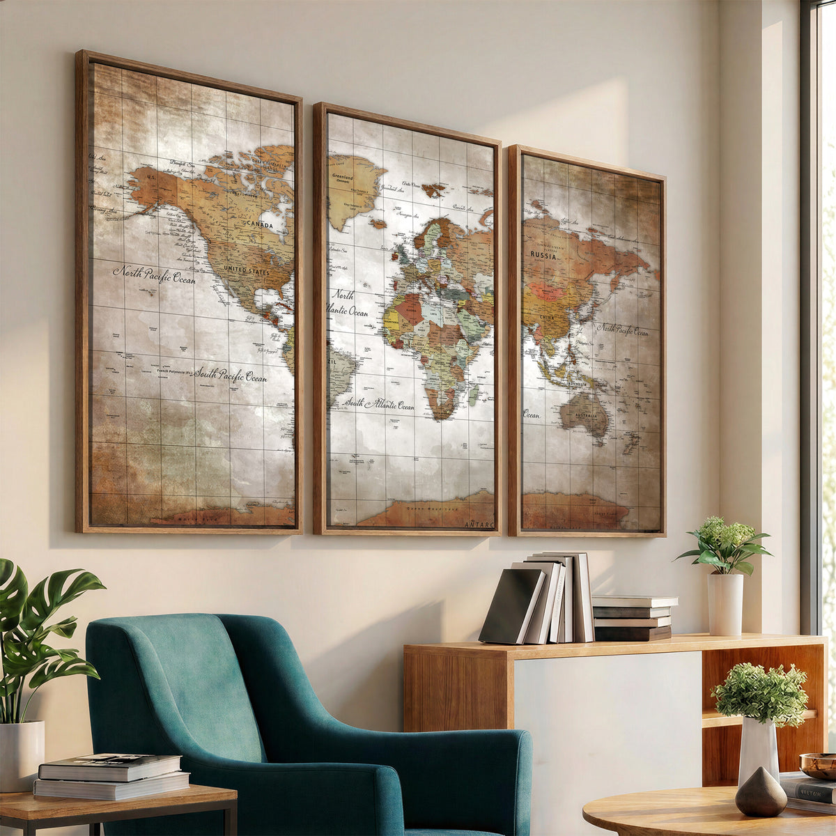 51643807-MGV-CV-36X24 - World Map Wall Art Canvas Print, Modern Decorative Framed Map Artwork Prints for Living Room, Office, Bedroom Wall Decor
