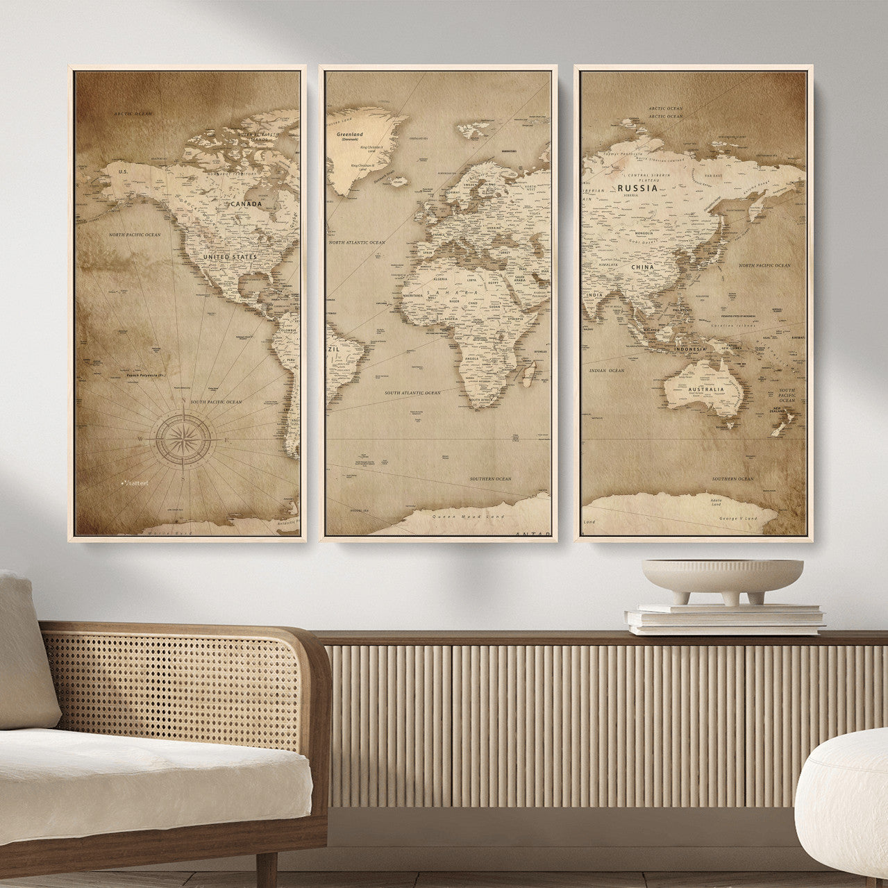 34795134-MGV-CV-36X24 - World Map Wall Art Canvas Print, Modern Decorative Framed Map Artwork Prints for Living Room, Office, Bedroom Wall Decor