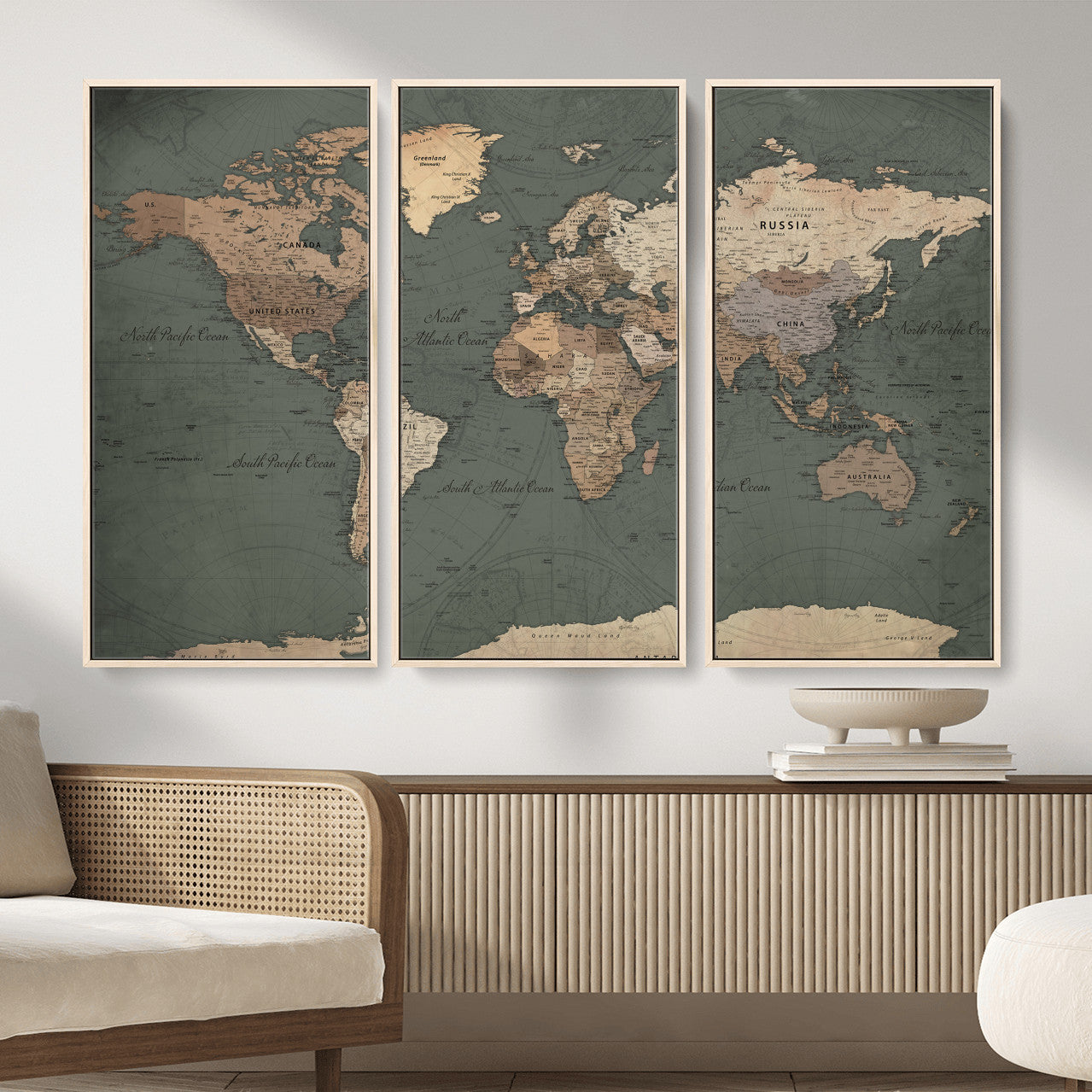84619399-MGV-CV-36X24 - World Map Wall Art Canvas Print, Modern Decorative Framed Map Artwork Prints for Living Room, Office, Bedroom Wall Decor
