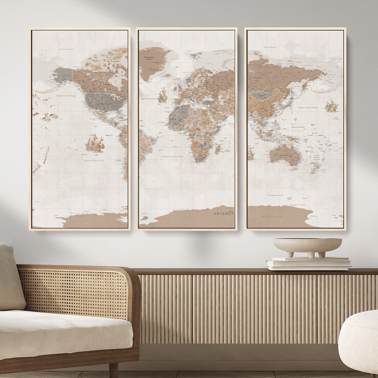 85057279-MGV-CV-36X24 - World Map Wall Art Canvas Print, Modern Decorative Framed Map Artwork Prints for Living Room, Office, Bedroom Wall Decor