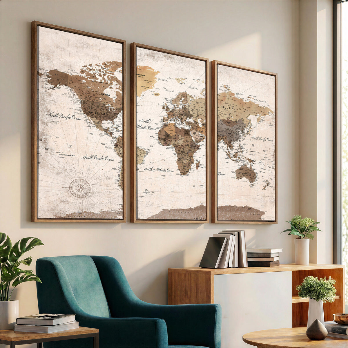38923639-MGV-CV-36X24 - World Map Wall Art Canvas Print, Modern Decorative Framed Map Artwork Prints for Living Room, Office, Bedroom Wall Decor