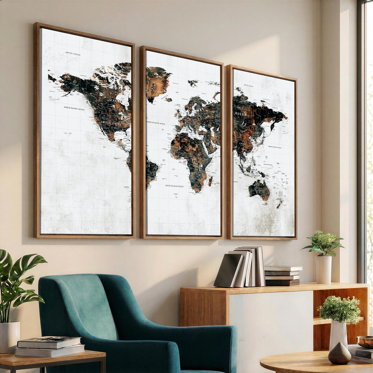 60008766-MGV-CV-36X24 - Large World Map Canvas Print – Framed Travel Map Wall Art