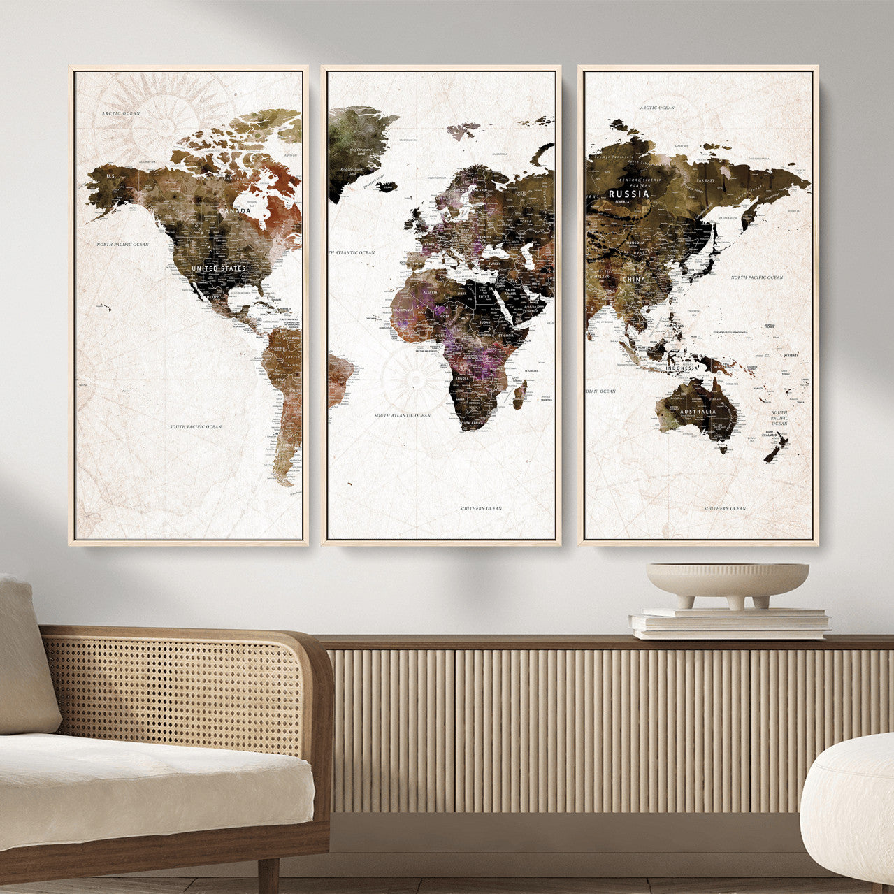 77651968-MGV-CV-36X24 - World Map Wall Art Canvas Print, Modern Decorative Framed Map Artwork Prints for Living Room, Office, Bedroom Wall Decor