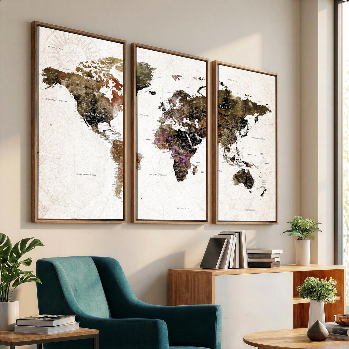 77651968-MGV-CV-36X24 - Watercolor World Map Print - Large Wall Art Canvas Print for
