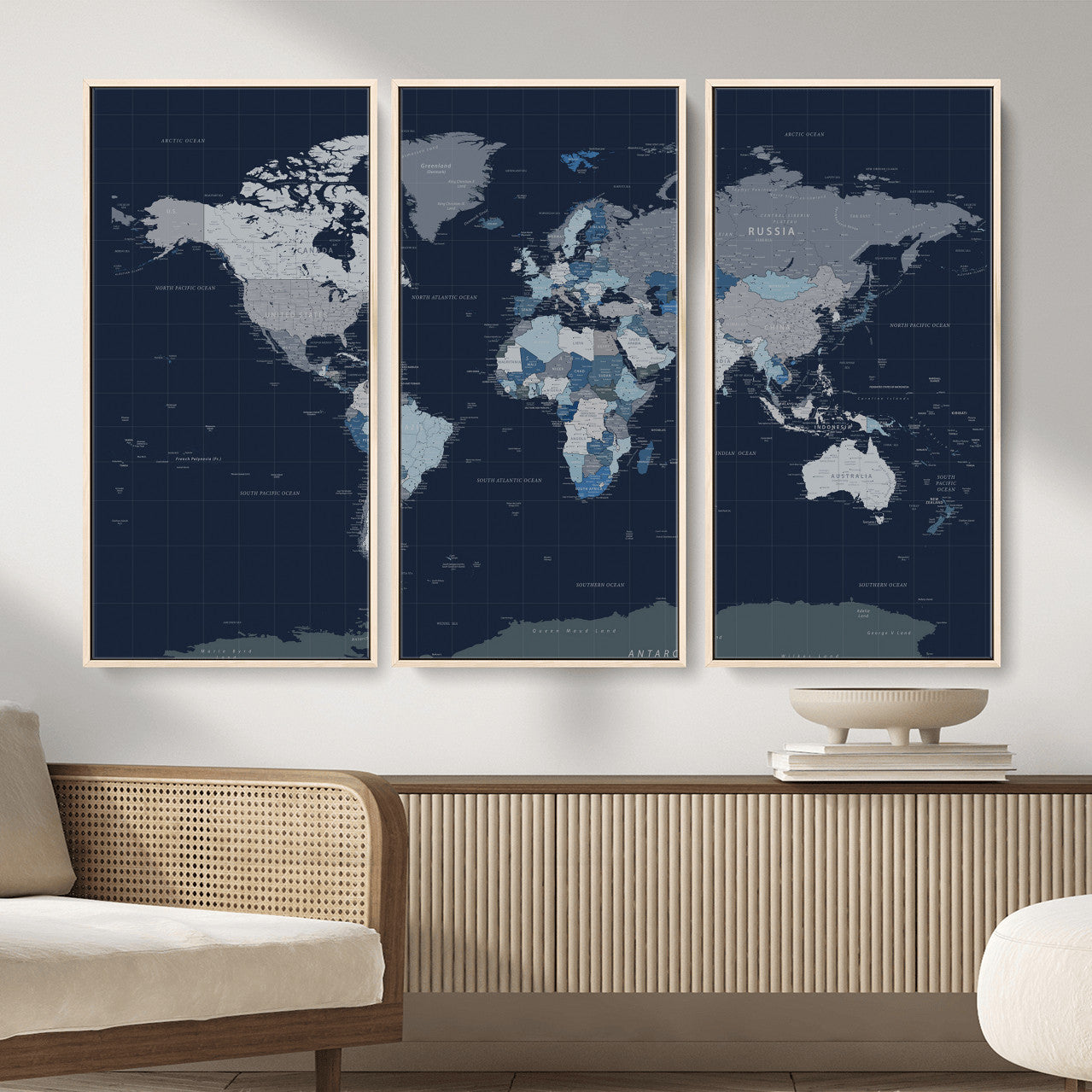 17712680-MGV-CV-36X24 - World Map Wall Art Canvas Print, Modern Decorative Framed Map Artwork Prints for Living Room, Office, Bedroom Wall Decor