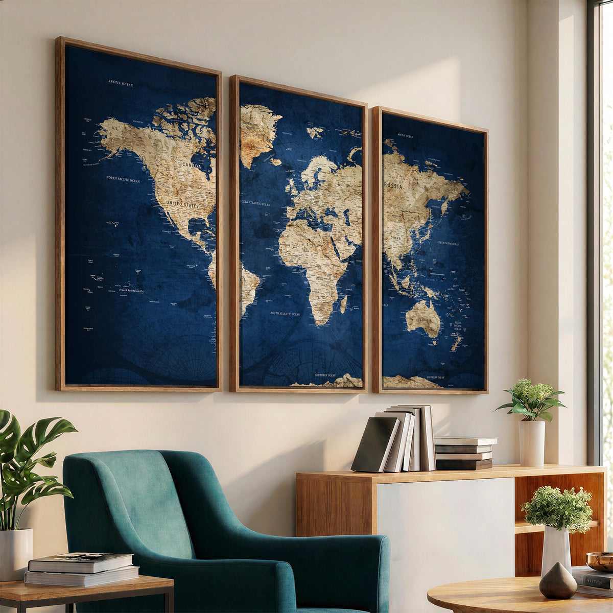 57503519-MGV-CV-36X24 - World Map Canvas Print – Framed Travel Map Wall Art for