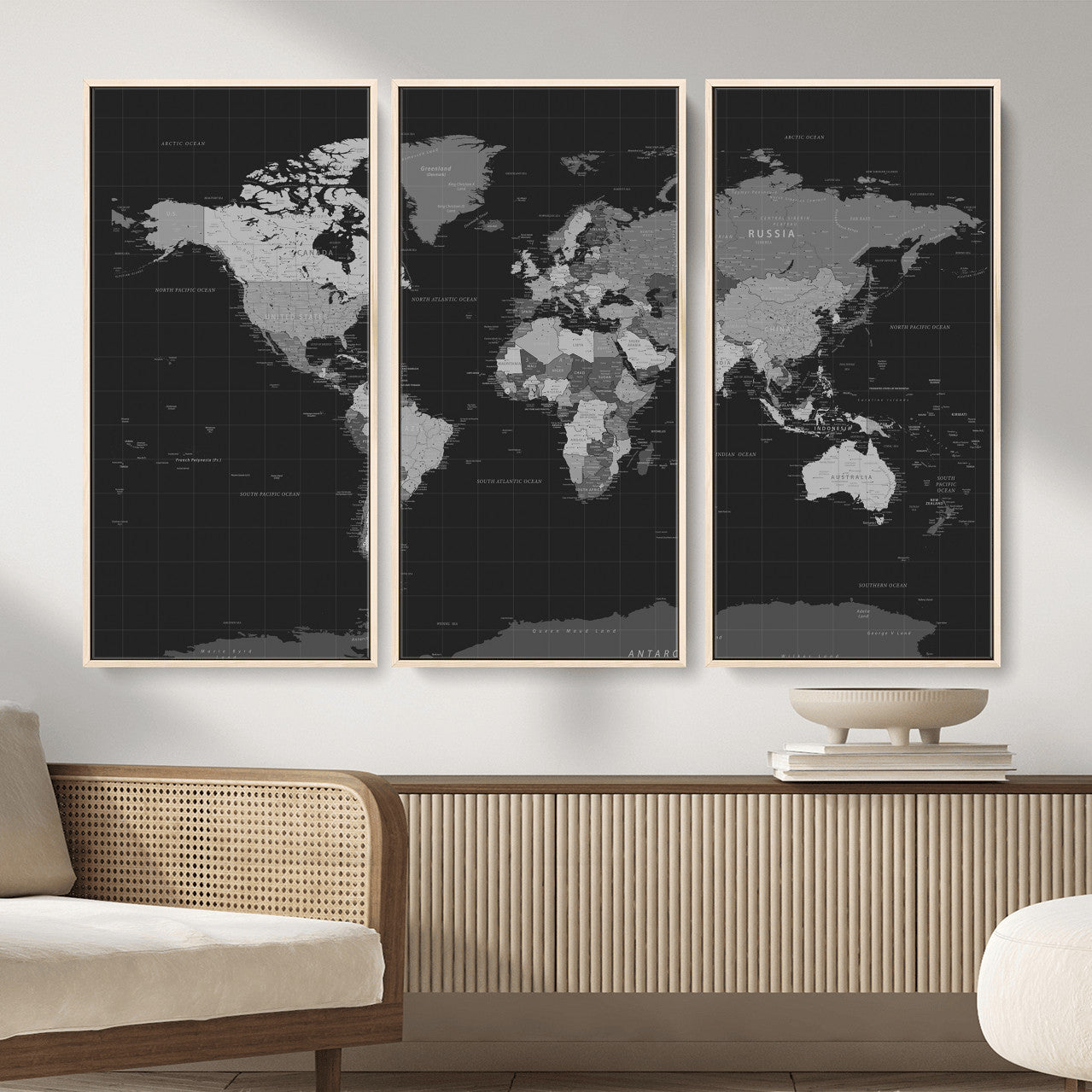 46160121-MGV-CV-36X24 - World Map Wall Art Canvas Print, Modern Decorative Framed Map Artwork Prints for Living Room, Office, Bedroom Wall Decor