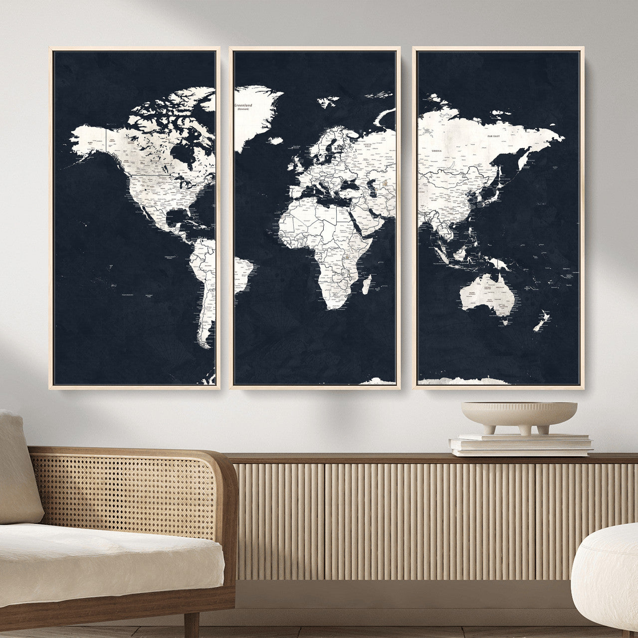 11963807-MGV-CV-36X24 - World Map Wall Art Canvas Print, Modern Decorative Framed Map Artwork Prints for Living Room, Office, Bedroom Wall Decor