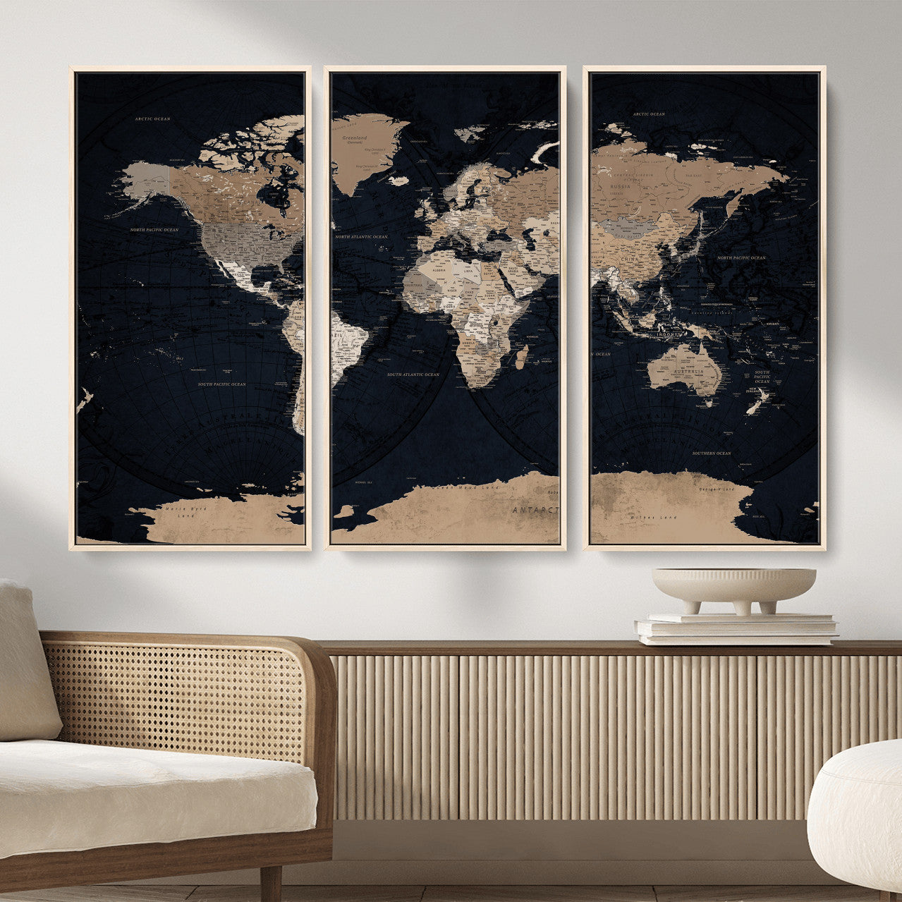25812727-MGV-CV-36X24 - World Map Wall Art Canvas Print, Modern Decorative Framed Map Artwork Prints for Living Room, Office, Bedroom Wall Decor