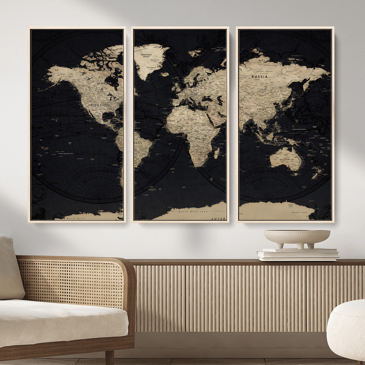 61835687-MGV-CV-36X24 - World Map Wall Art Canvas Print, Modern Decorative Framed Map Artwork Prints for Living Room, Office, Bedroom Wall Decor