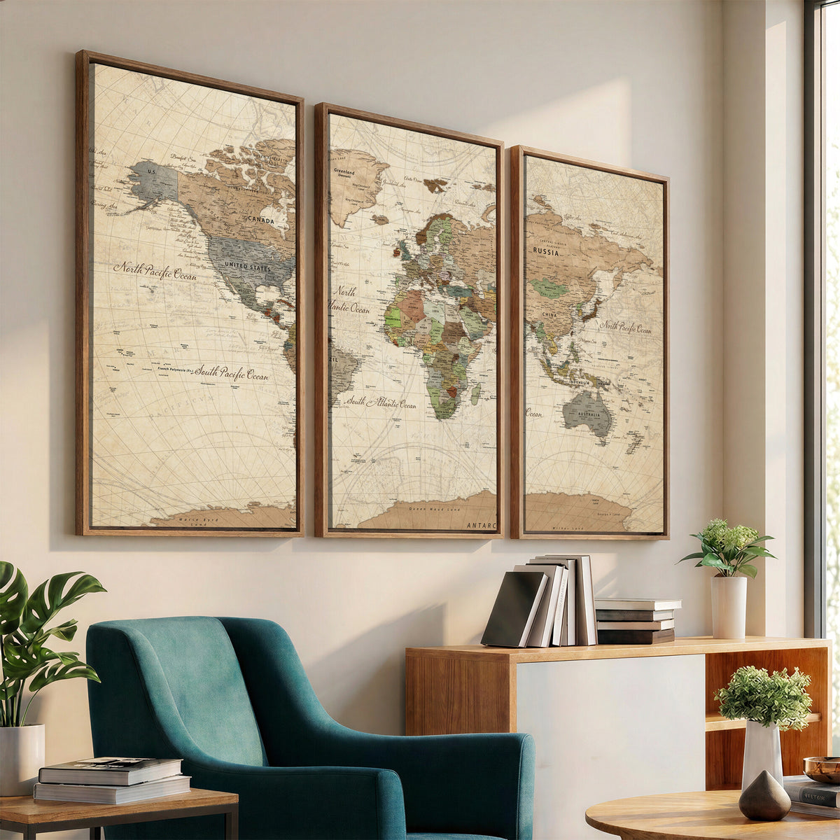 16856902-MGV-CV-36X24 - Vintage World Map Canvas Wall Art - Rustic Grunge Texture