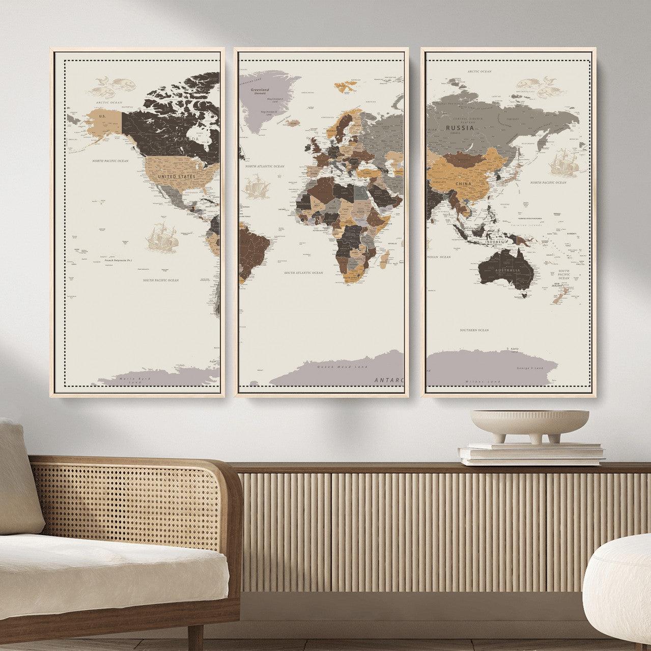 58777746-MGV-CV-36X24 - World Map Wall Art Canvas Print, Modern Decorative Framed Map Artwork Prints for Living Room, Office, Bedroom Wall Decor