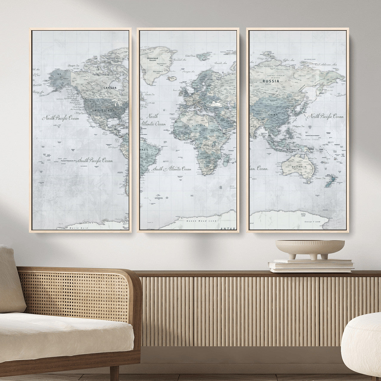 71091917-MGV-CV-36X24 - World Map Wall Art Canvas Print, Modern Decorative Framed Map Artwork Prints for Living Room, Office, Bedroom Wall Decor