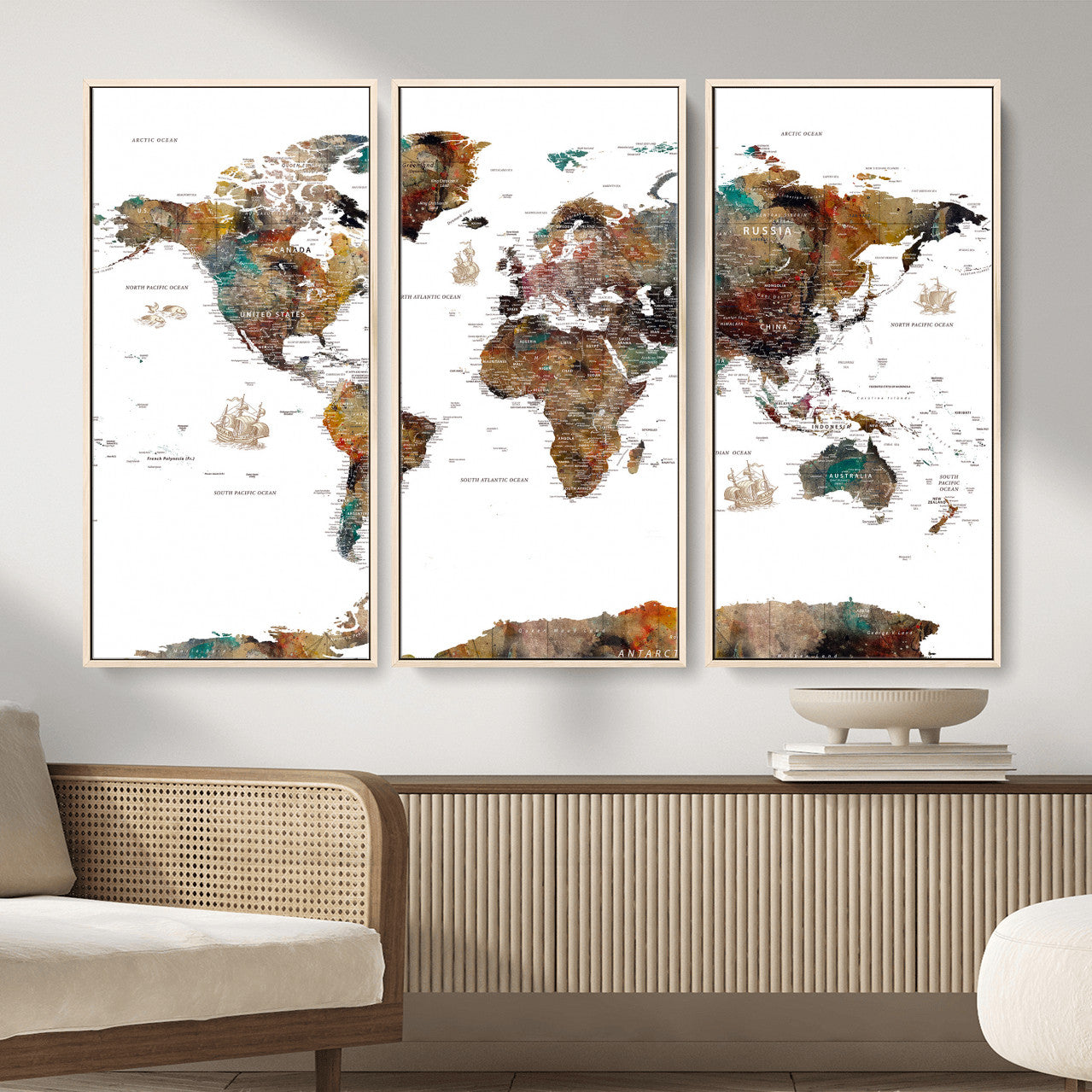 82293175-MGV-CV-36X24 - World Map Wall Art Canvas Print, Modern Decorative Framed Map Artwork Prints for Living Room, Office, Bedroom Wall Decor
