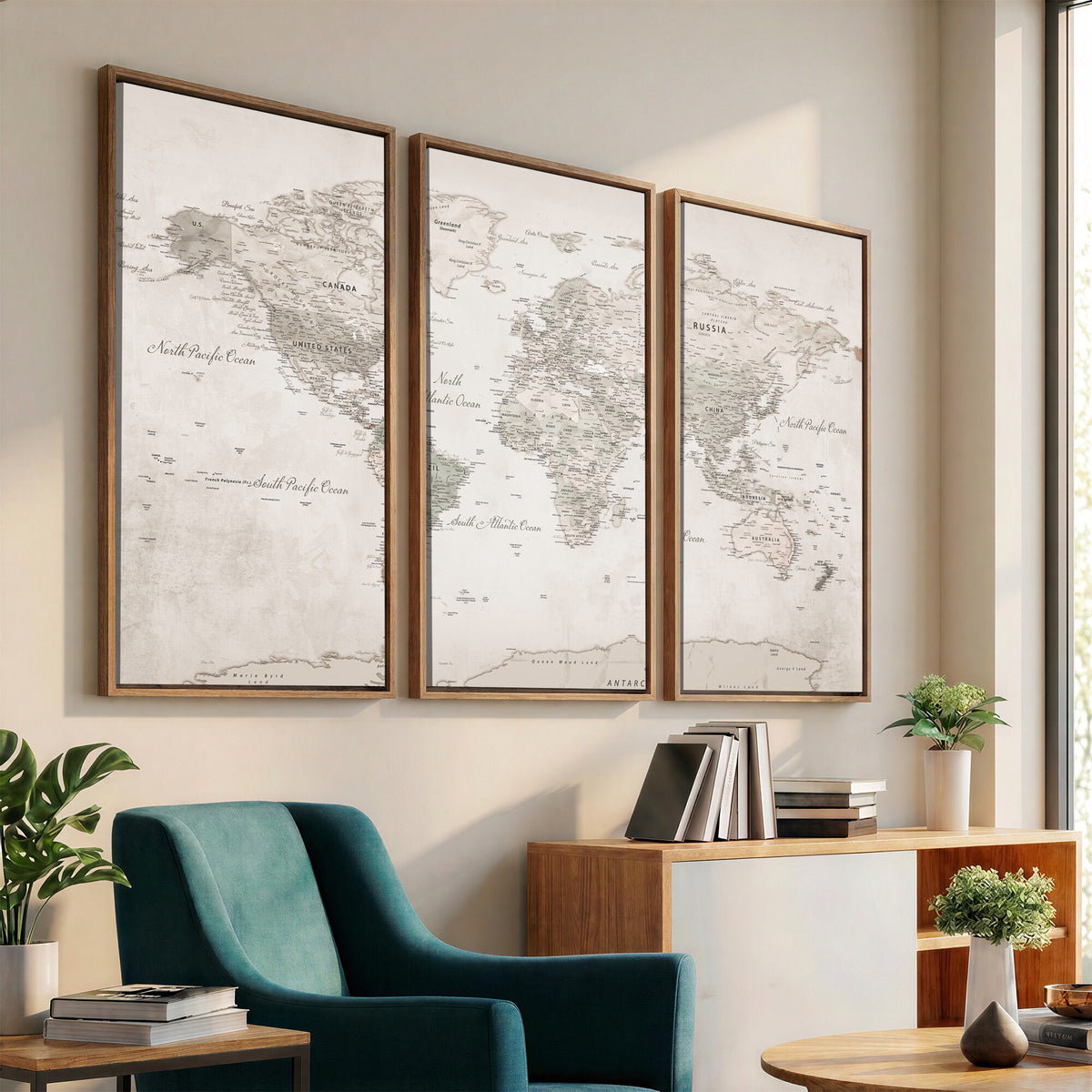 90355419-MGV-CV-36X24 - Antique Style World Map Canvas Print | Vintage Detailed World Map Art for Travel Lovers