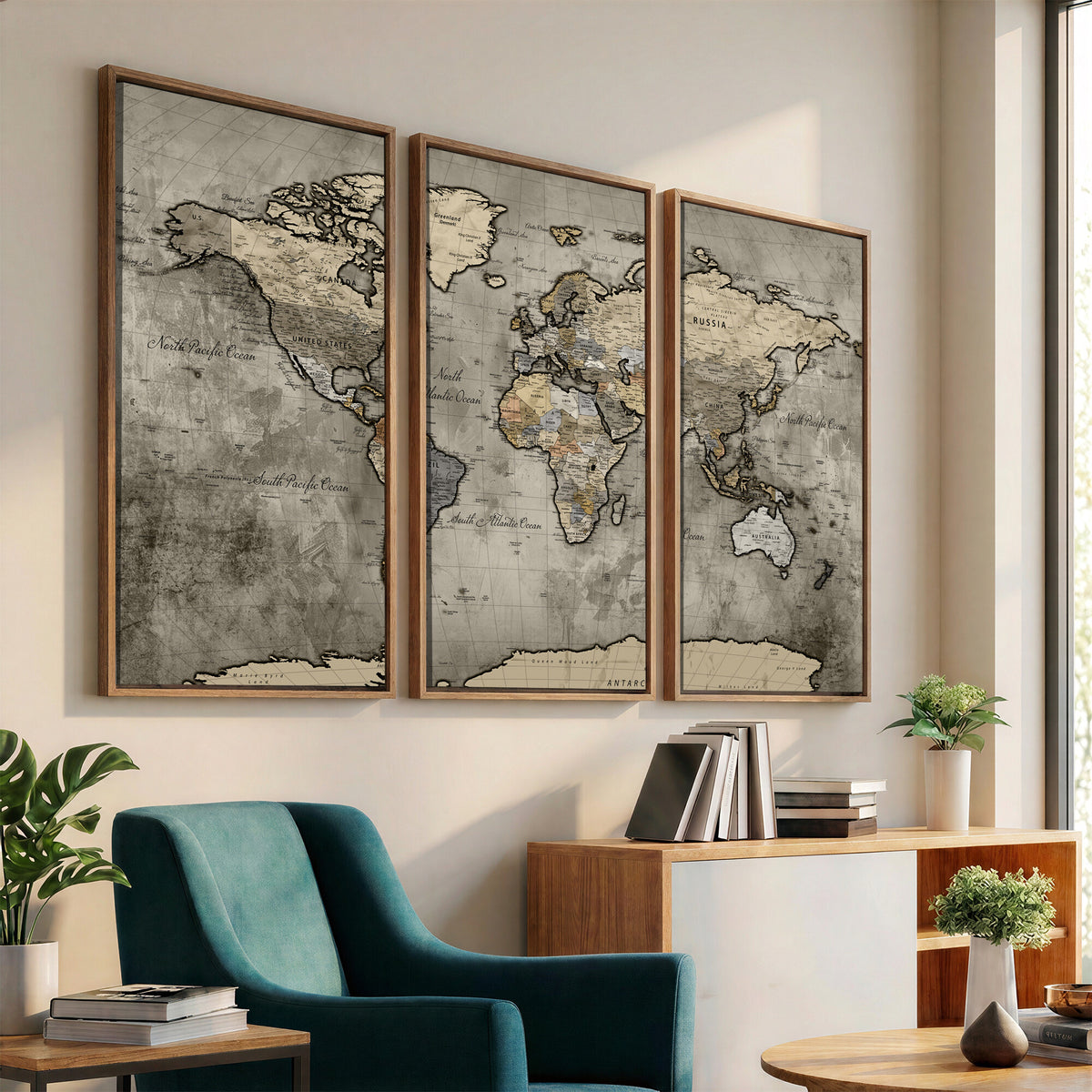 85218700-MGV-CV-36X24 - World Map Canvas Print, Detailed Map of the World Wall Art