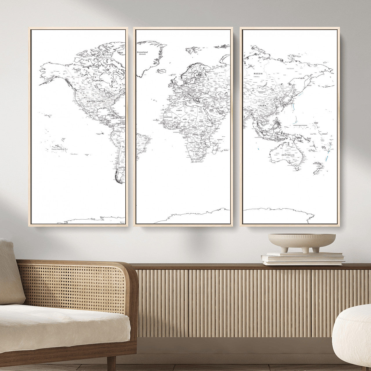 21002736-MGV-CV-36X24 - World Map Wall Art Canvas Print, Modern Decorative Framed Map Artwork Prints for Living Room, Office, Bedroom Wall Decor