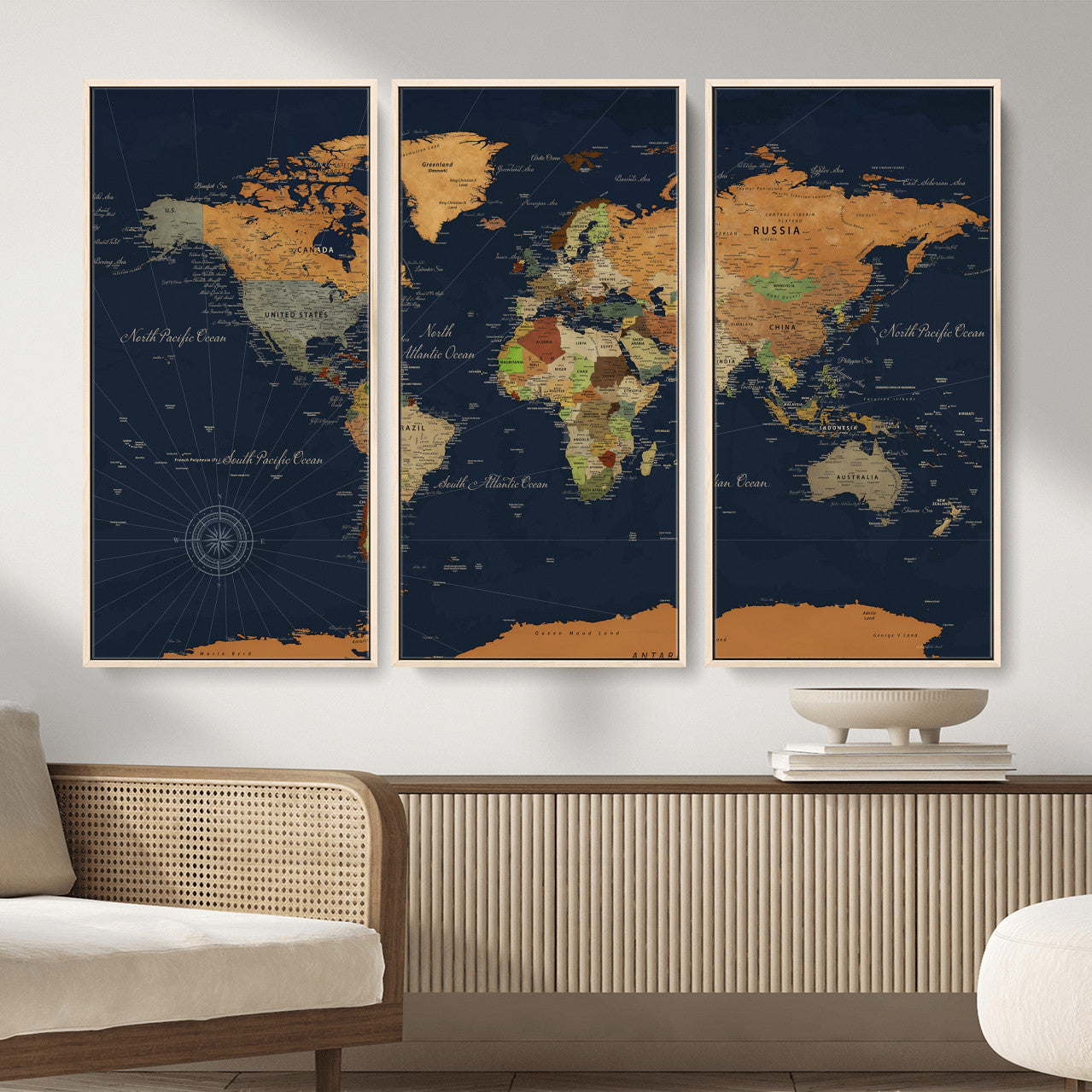 11715182-MGV-CV-36X24 - World Map Wall Art Canvas Print, Modern Decorative Framed Map Artwork Prints for Living Room, Office, Bedroom Wall Decor