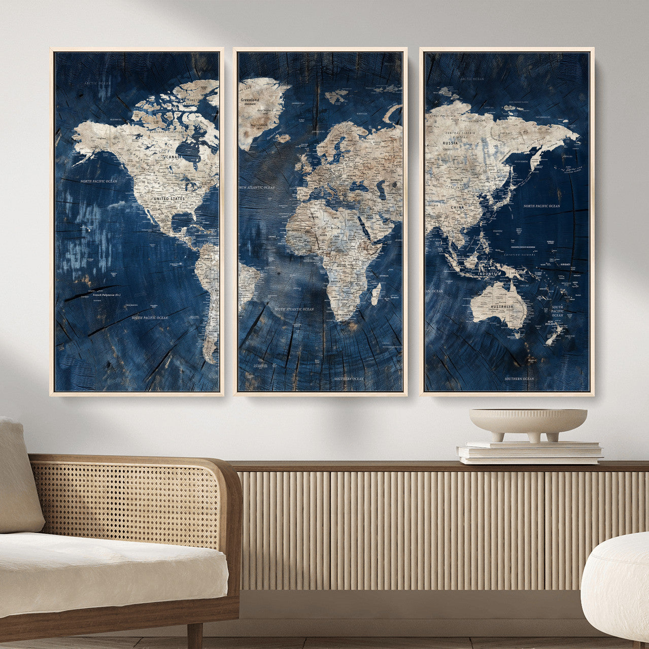 56126010-MGV-CV-36X24 - World Map Wall Art Canvas Print, Modern Decorative Framed Map Artwork Prints for Living Room, Office, Bedroom Wall Decor